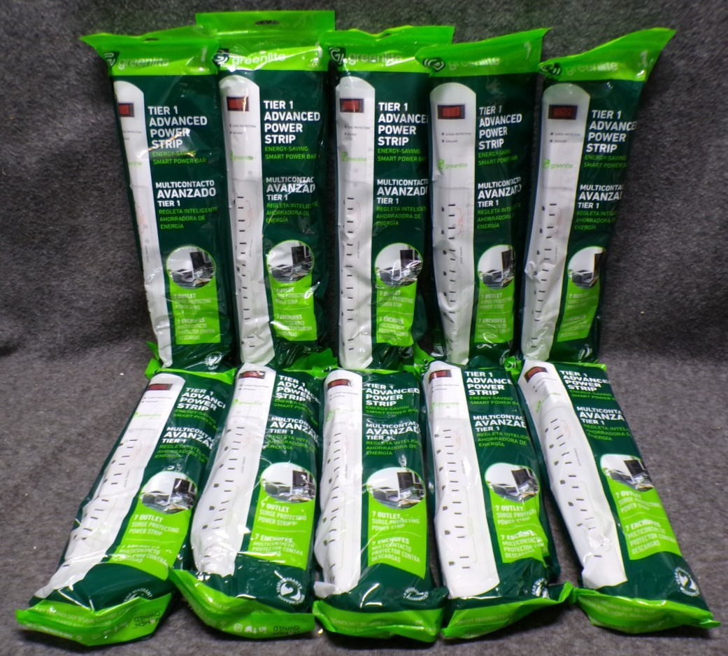 Lot of 10 Greenlite Tier 1 Advanced Power Strip Surge Protection 7 Outlets