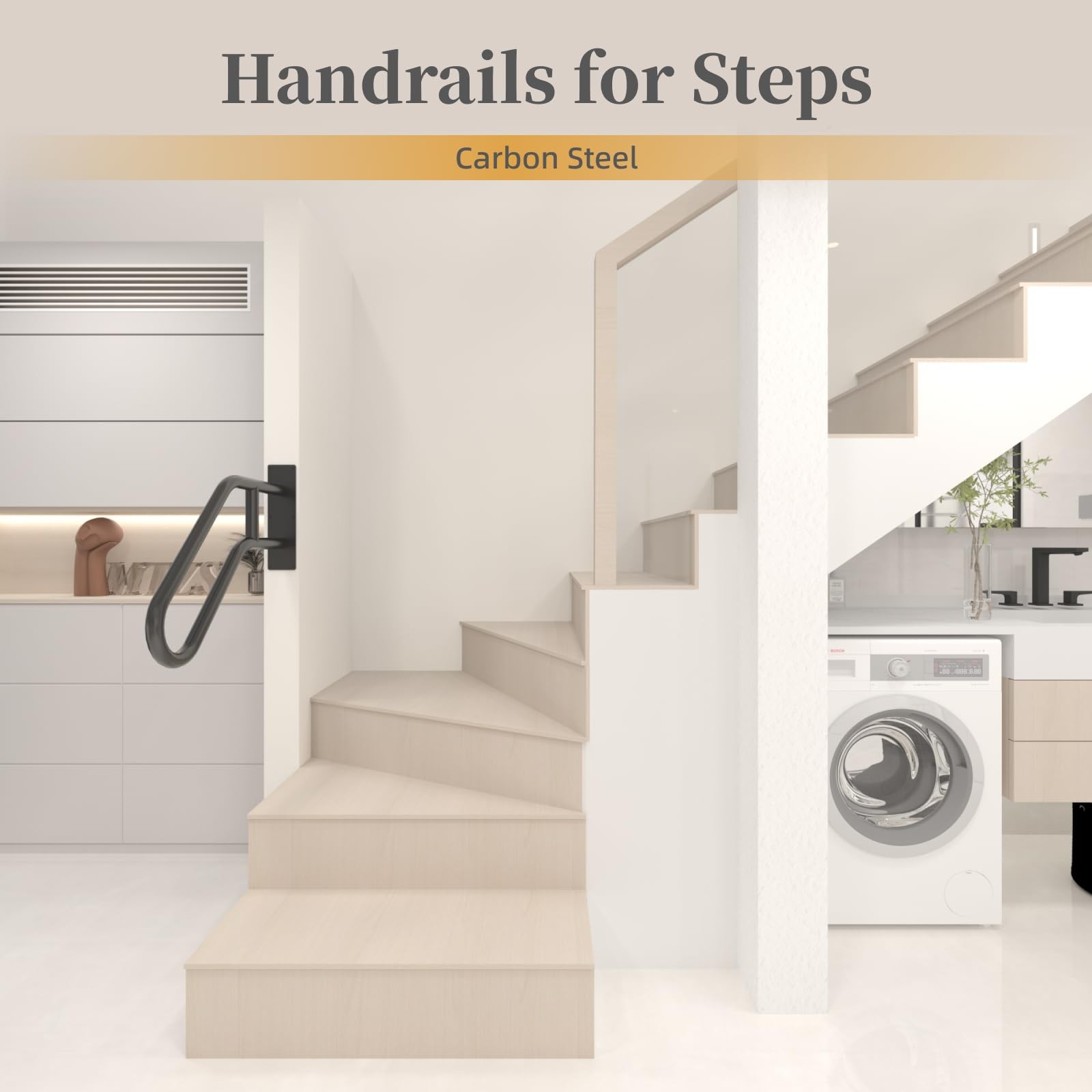 Handrails for Outdoor Steps Wall Mount, Stair Railings 1-3 Steps, Black