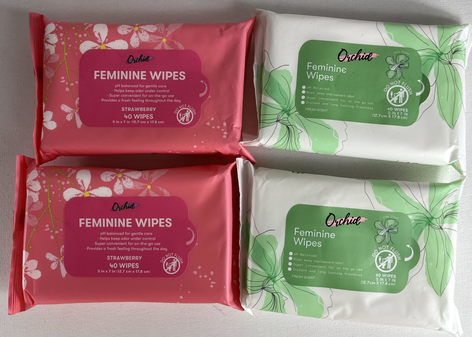 Orchid Feminine Wipes 4 Packs (160 Total) Strawberry & Fresh Scent pH Balanced T