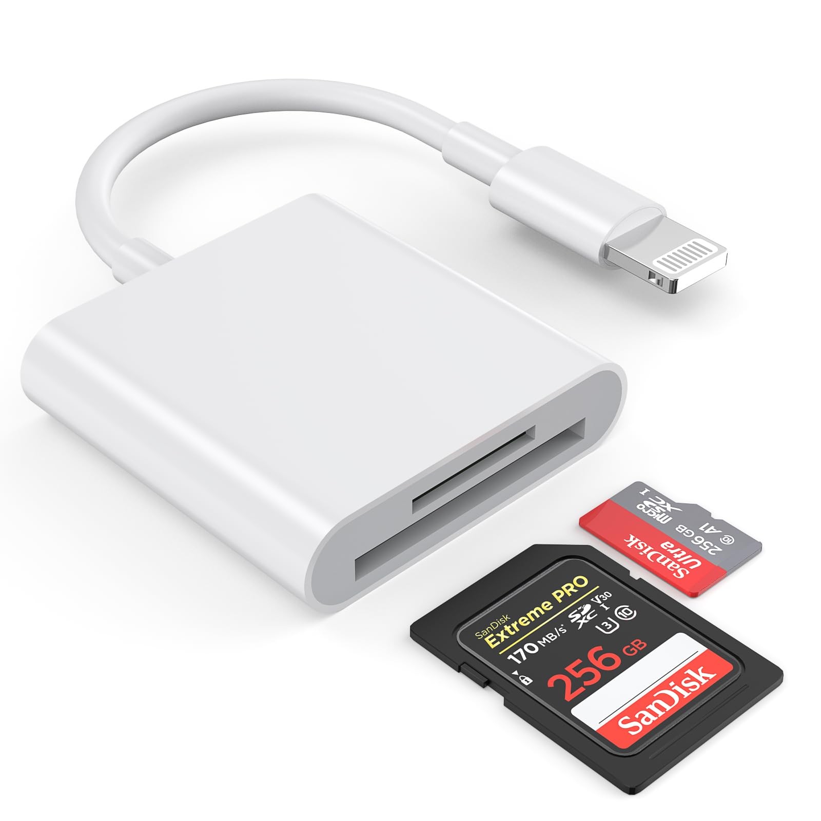 SD Card Reader for iPhone/iPad,Apple  2 in 1 Dual Slot Lightning to SD/TF Car...