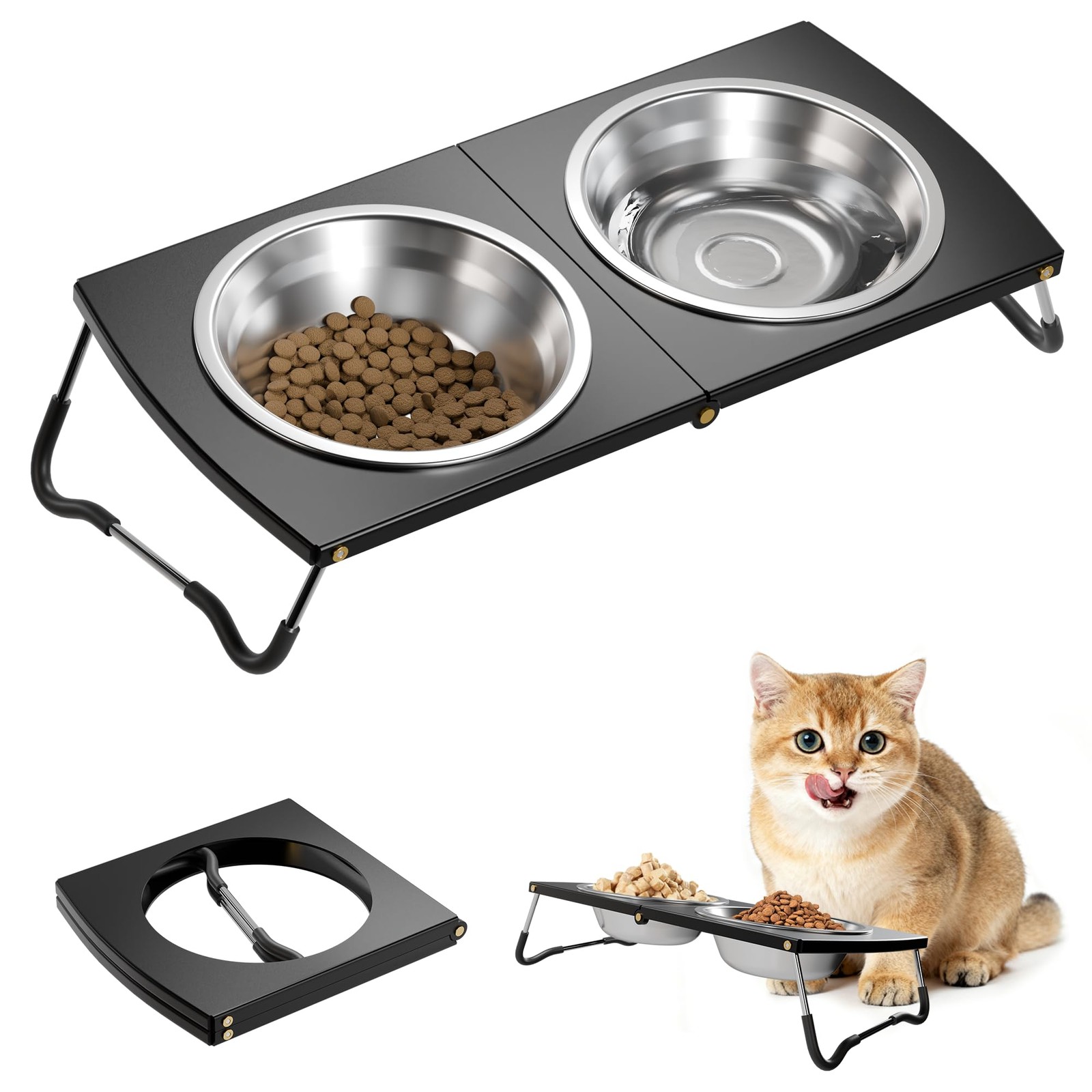 Upgraded Raised Foldable Cat Bowls, Elevated Bowls with Height Folding Stand ...