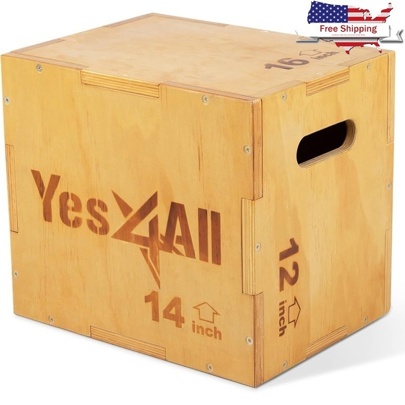 Plyo Box 3-in-1 Wooden Box Jumps for Home Gym 450lb Boxes Step Up w/Smooth Edges