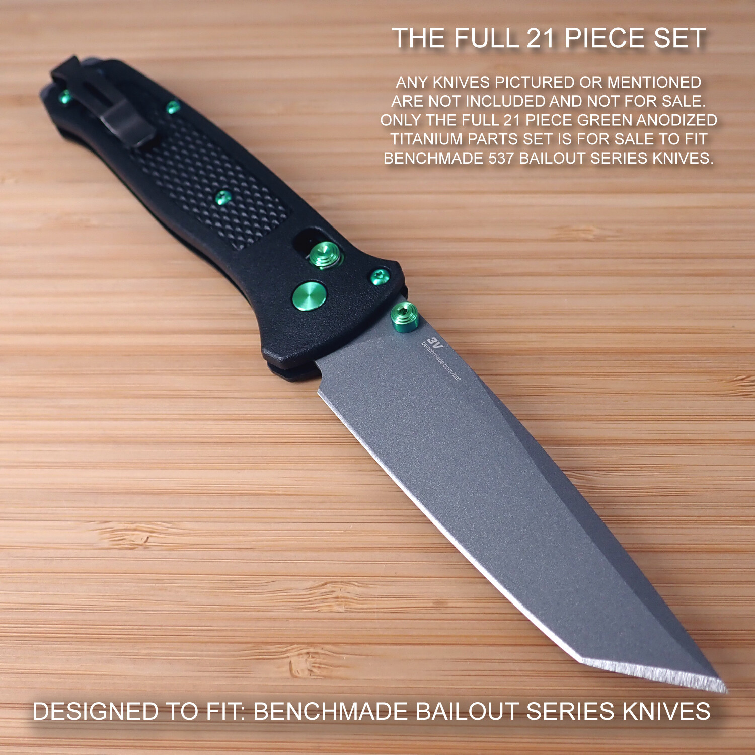 Benchmade 537 BAILOUT 21pc GREEN Titanium Screw Pivot Standoff Pin ThumbStud Set