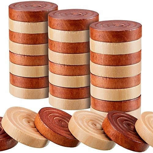 72 Pieces Wood Checkers 1.06 Inch Wooden Checkers Pieces Set with Stackable Ridg