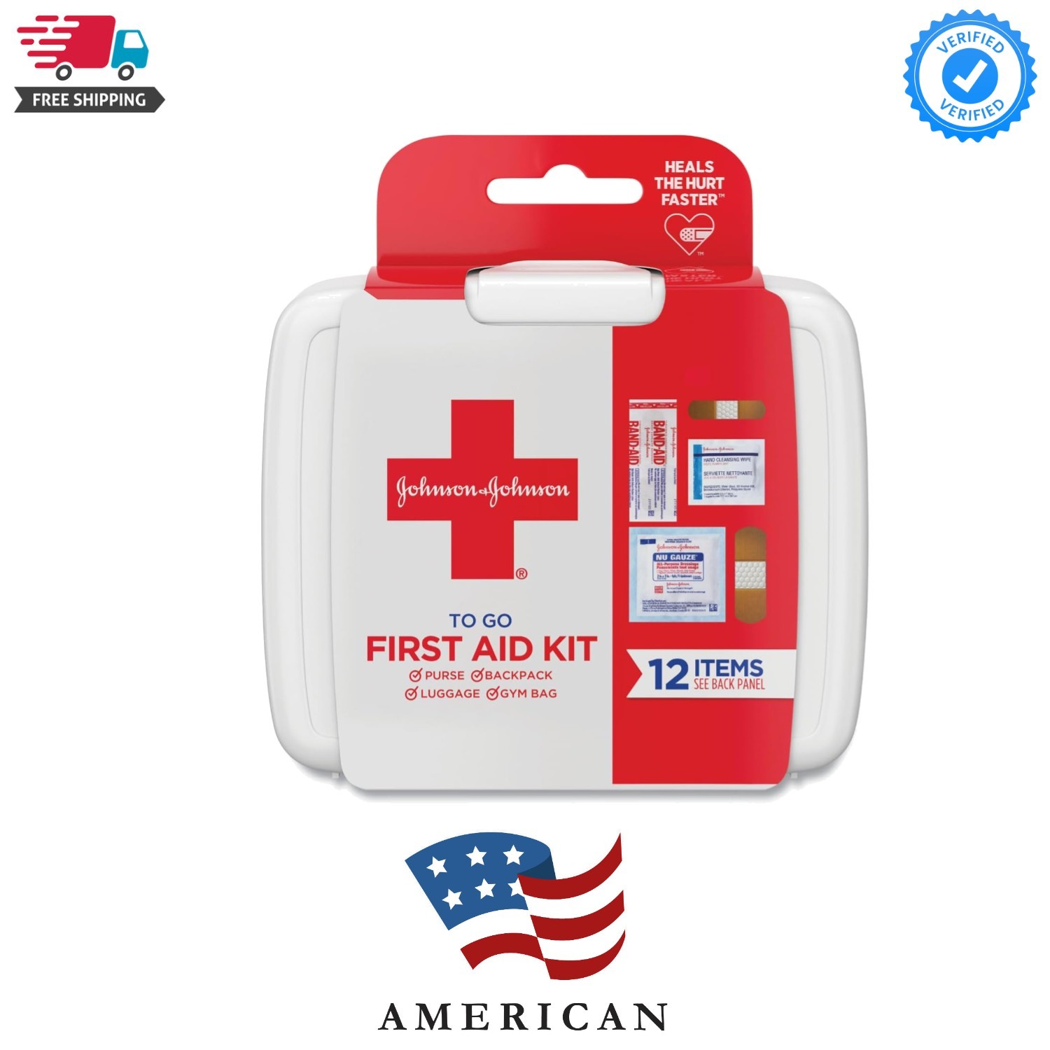 Johnson & Johnson First Aid to Go Portable Mini Travel Kit, 12 Pieces