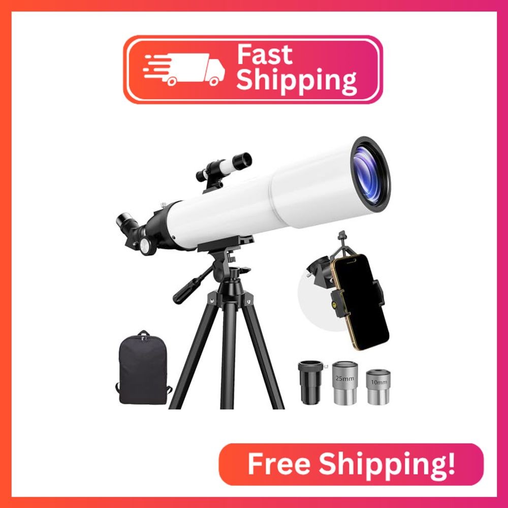 90mm Refractor Telescope for Adults & Kids: 150X Scope with 133cm Tripod