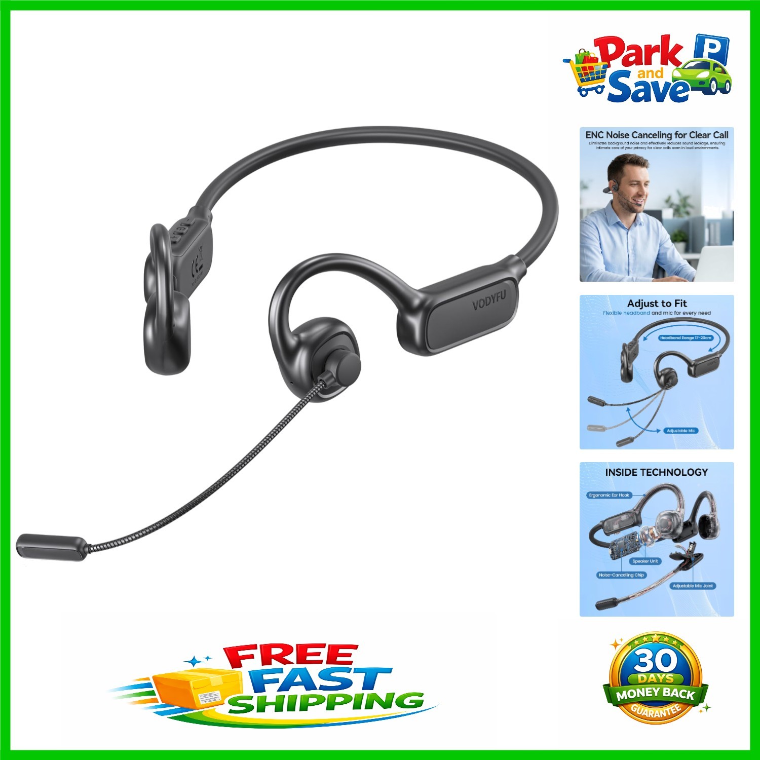 Noise Cancelling Wireless Headset - 5.4 Bluetooth, 20H Talk Time, Ideal for Work
