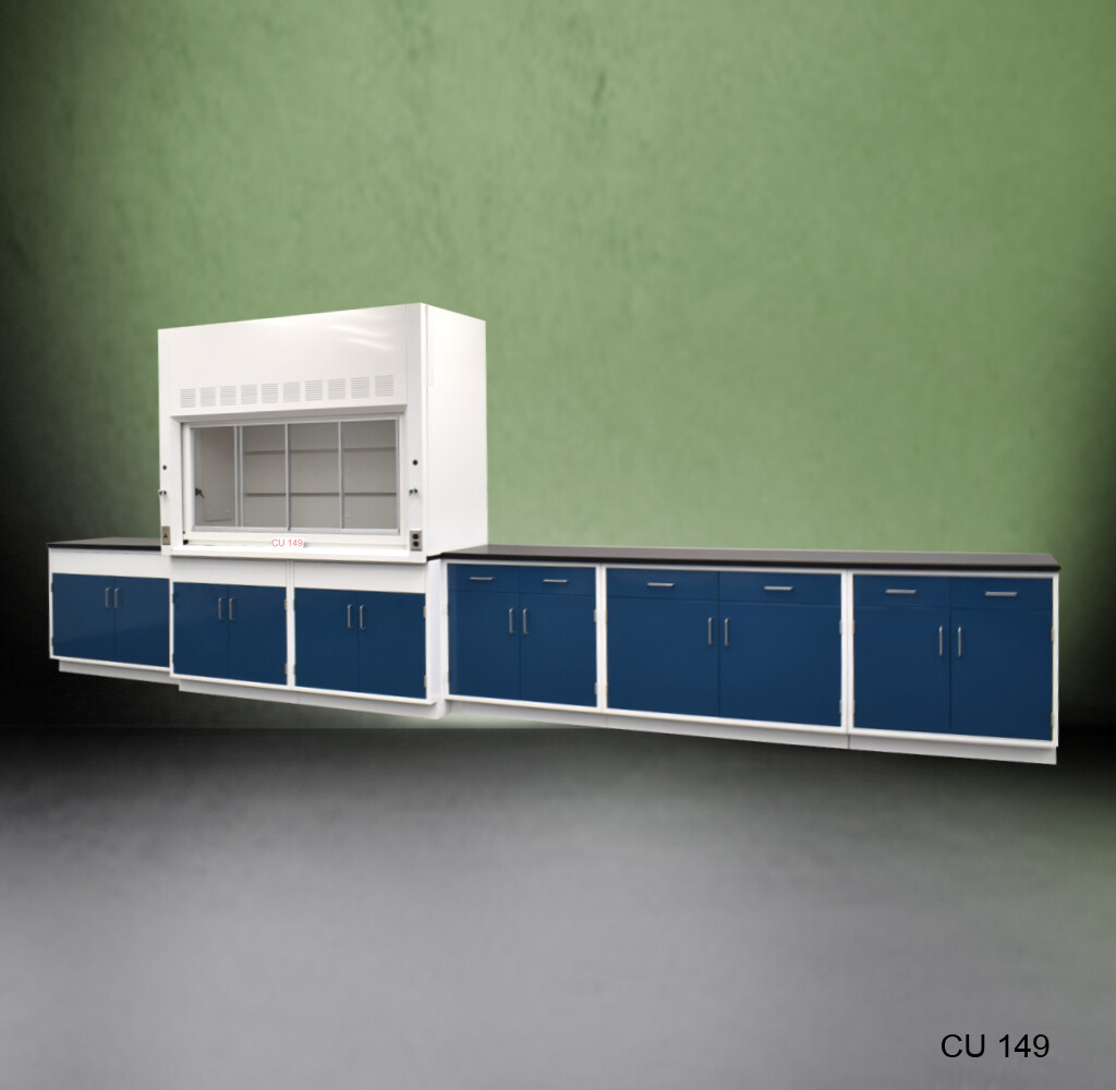 Fisher American 6' Fume Hood w/ Storage & 14' Laboratory Cabinet Group / E1-751