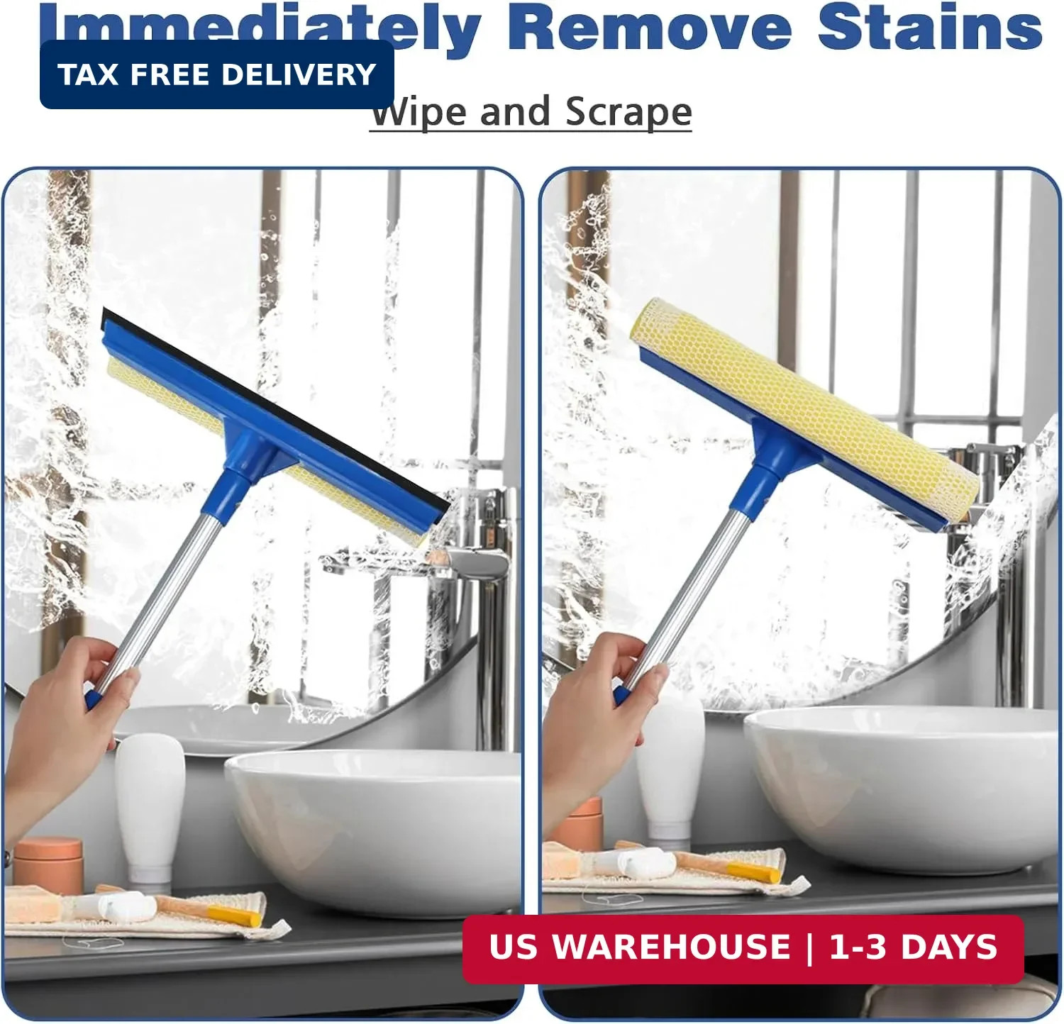 Professional Window Squeegee,2 in 1 Squeegee Window Cleaner with Long Stainless