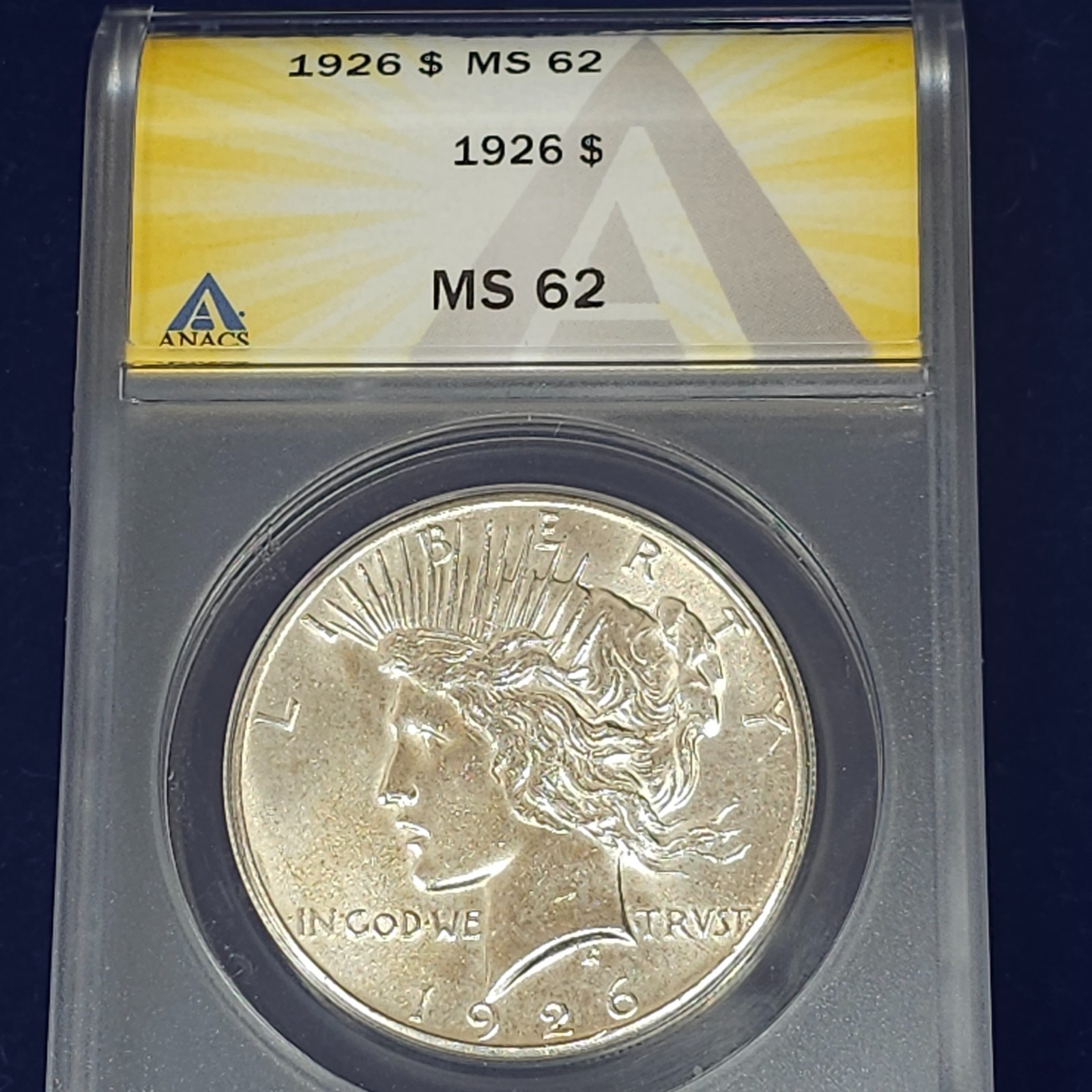 1926 Peace  silver dollar / ANACS 6221385 /MS 62