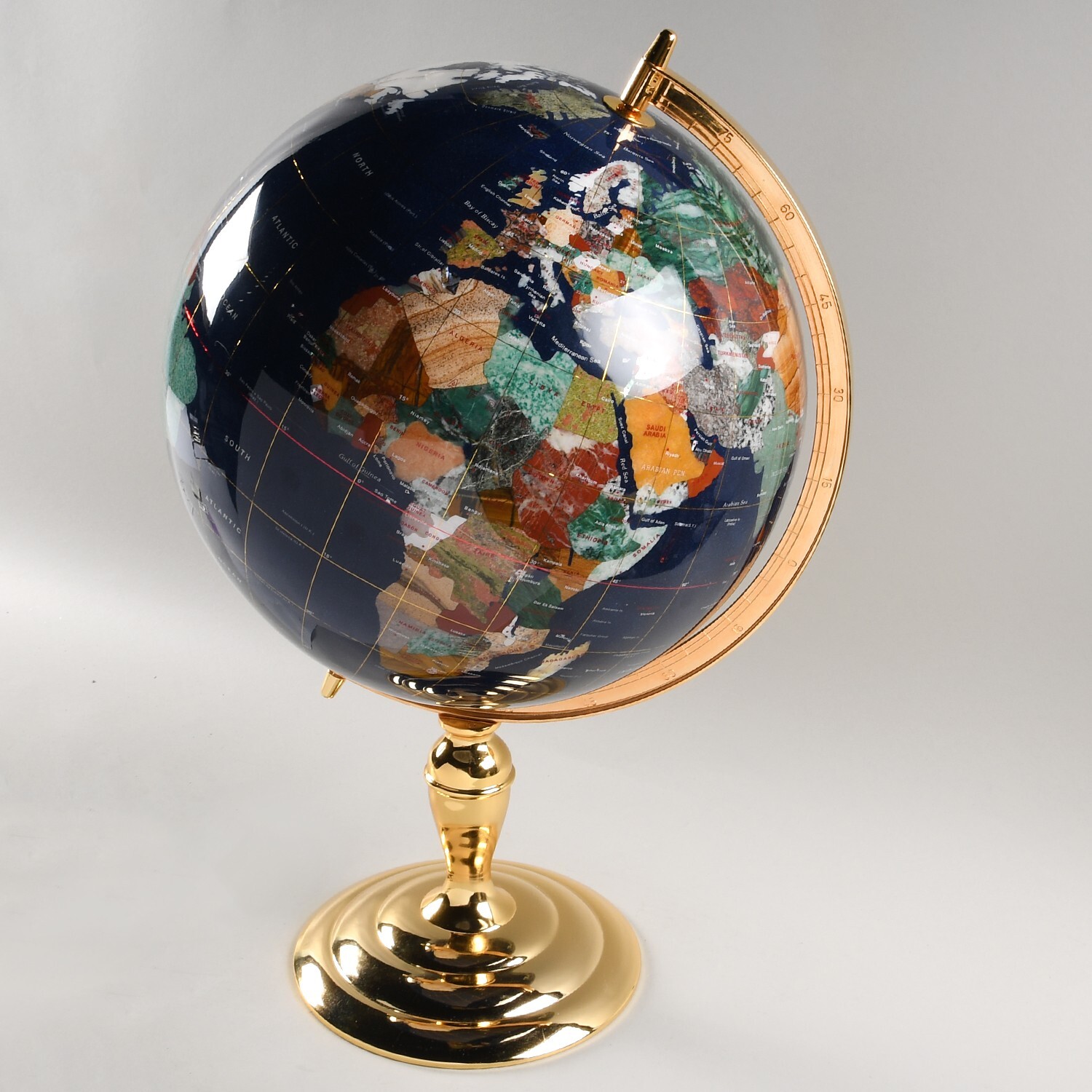 Blue Lapis Multi-Gemstone World Globe 13" Diameter