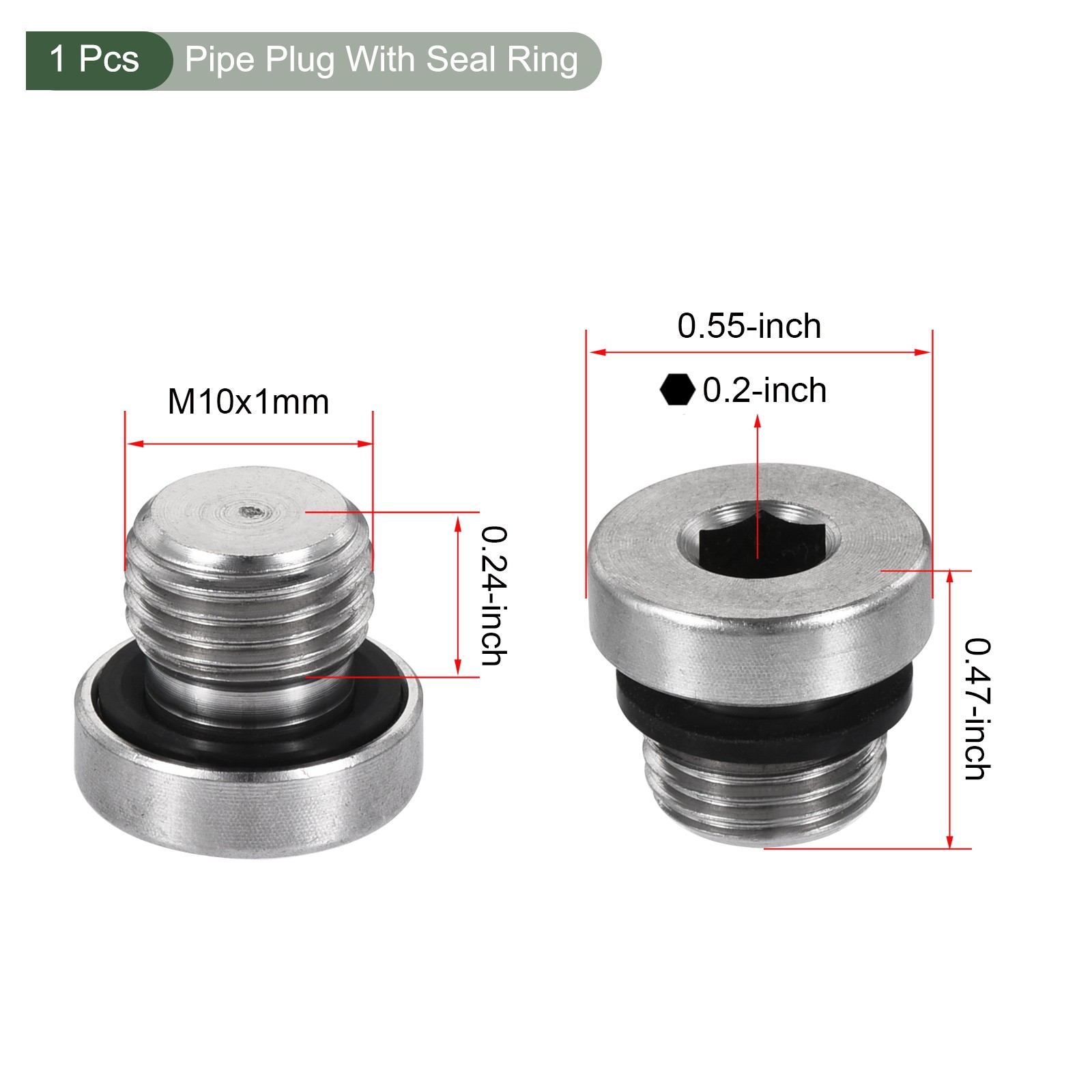 M10 x 1 Stainless Steel Internal Hex Head Socket Pipe Fitting (Silver)