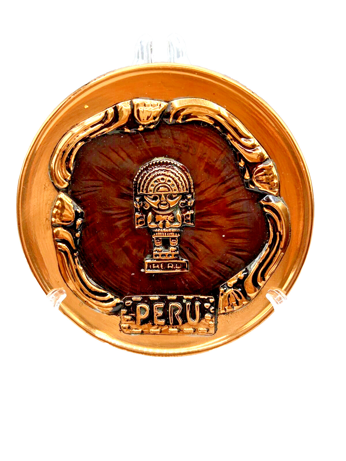 Peruvian Wall Plate Copper Tone Vintage Decorative Souvenir Dish Made in Peru