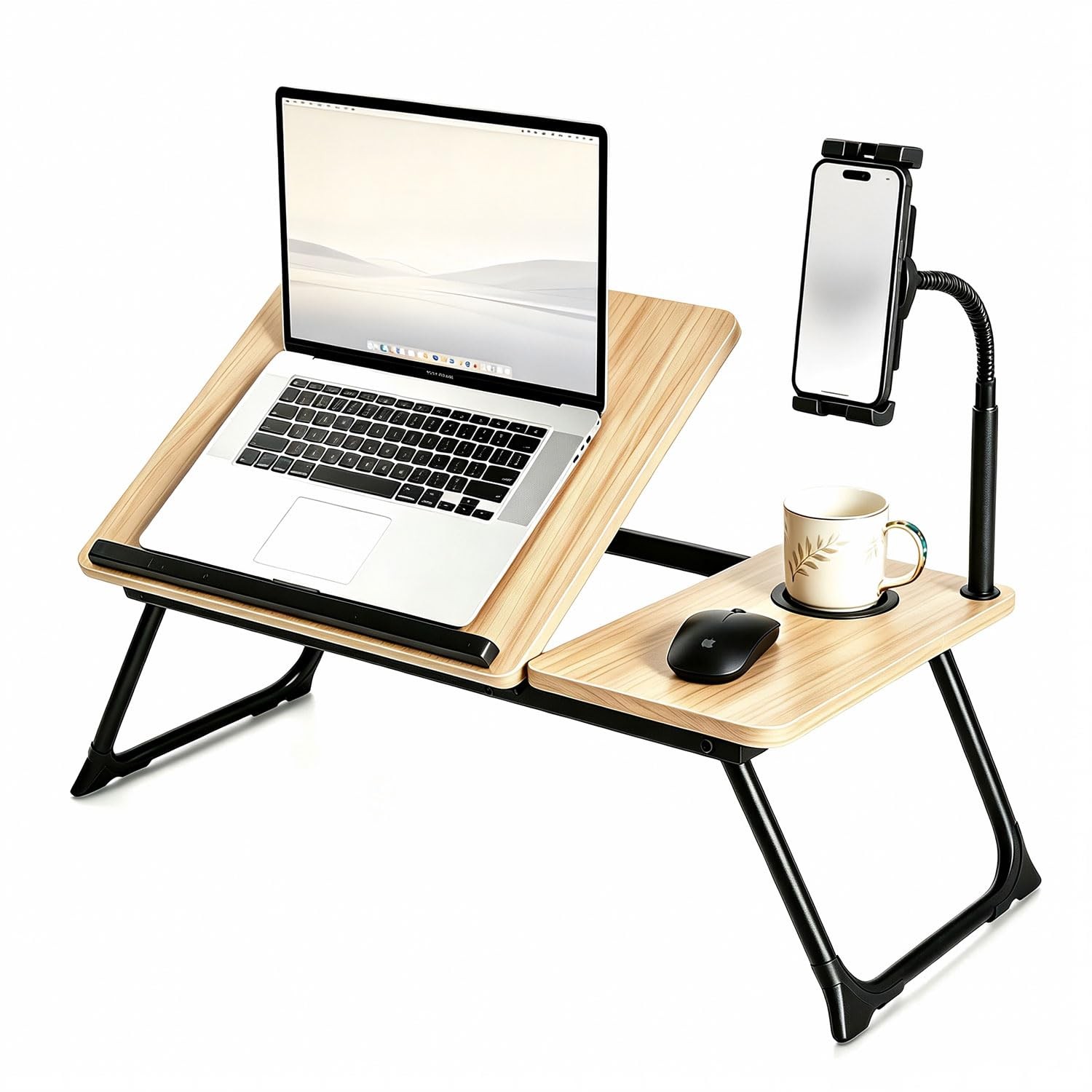 Lap Desk with Tablet Holder for Bed and Sofa, Wood Fin