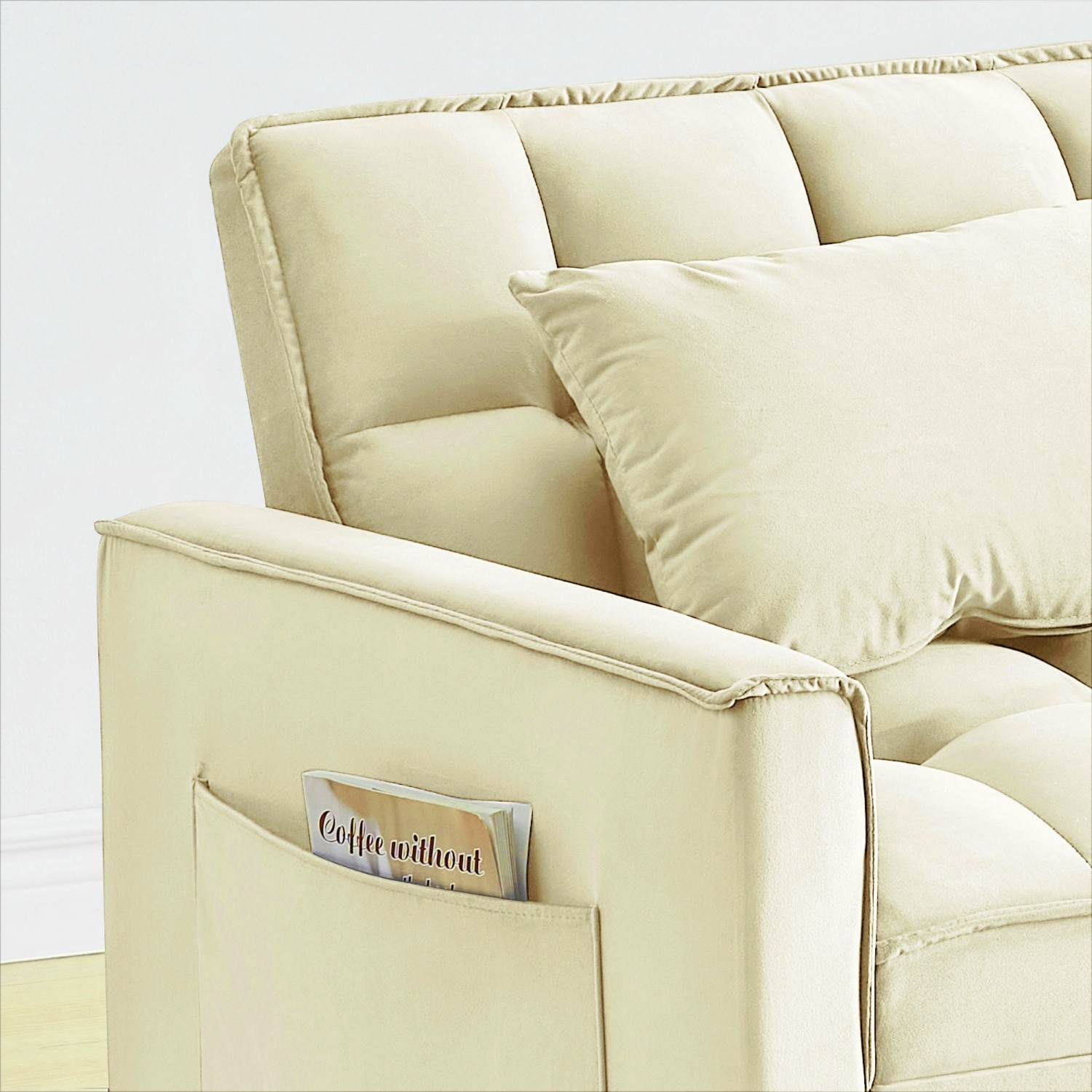 Modern Velvet Convertible Sofa Bed 3 in 1 Folding Adjustable Back Sleeper Chair