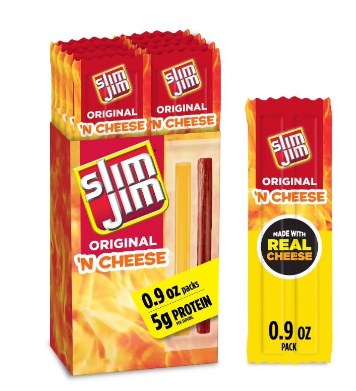 Slim Jim Beef 'N Cheese Smoked Meat Sticks, Original Flavor, 5g Protein Per Serv