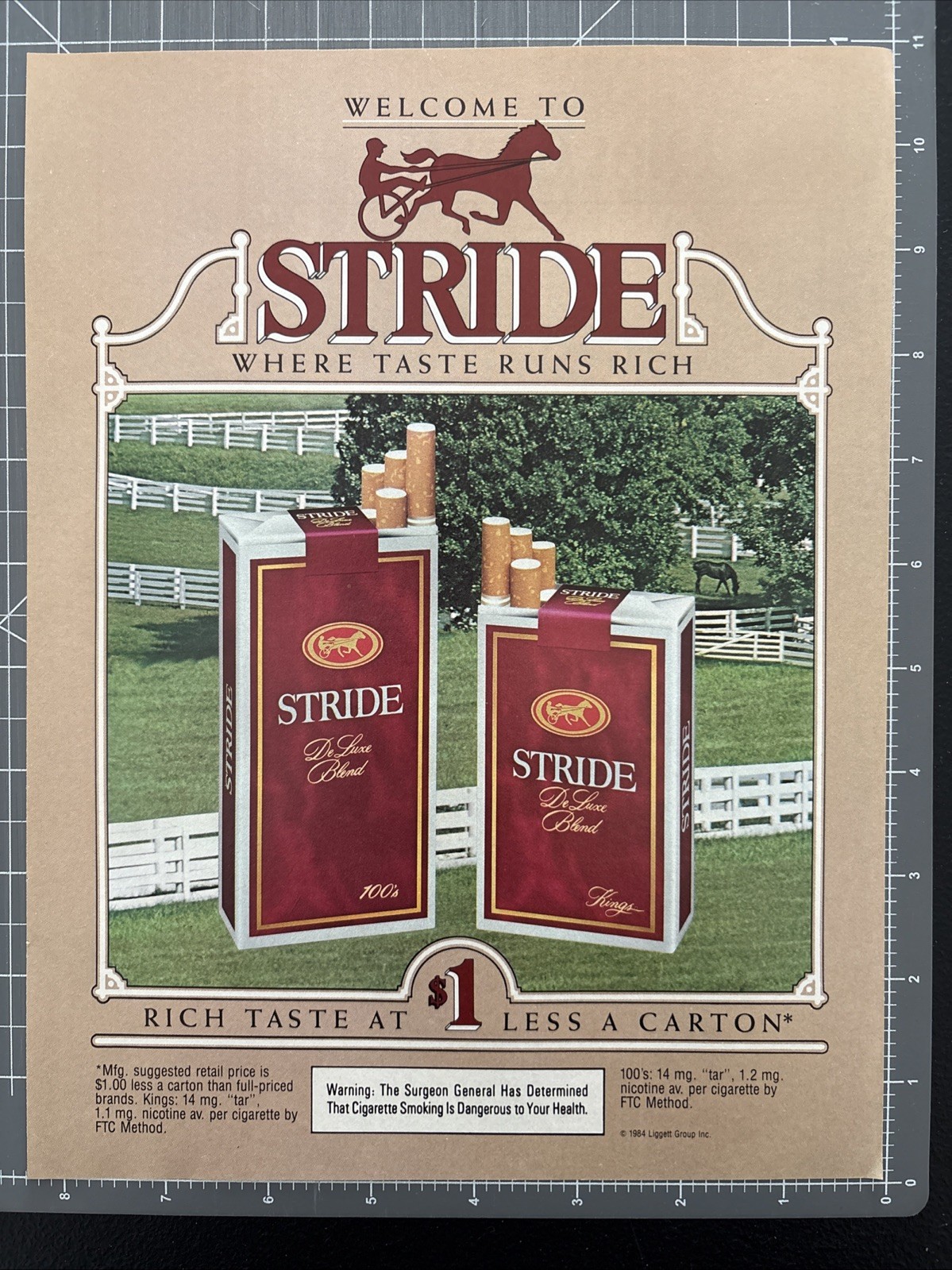 1985 Print Ad Stride Cigarettes Where Taste Runs Rich Pastures With A Horse