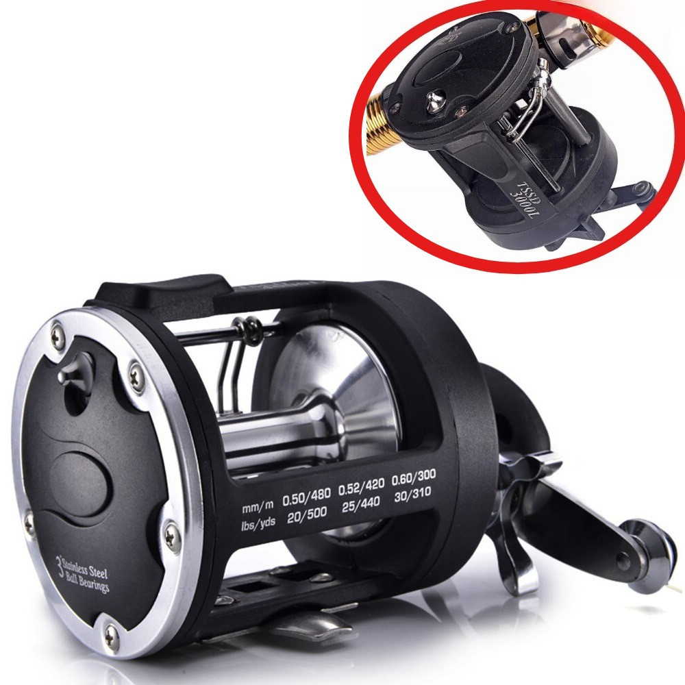 Trolling Fishing Reel Saltwater Right Hand Sea Bait Casting Fishing Reels Black