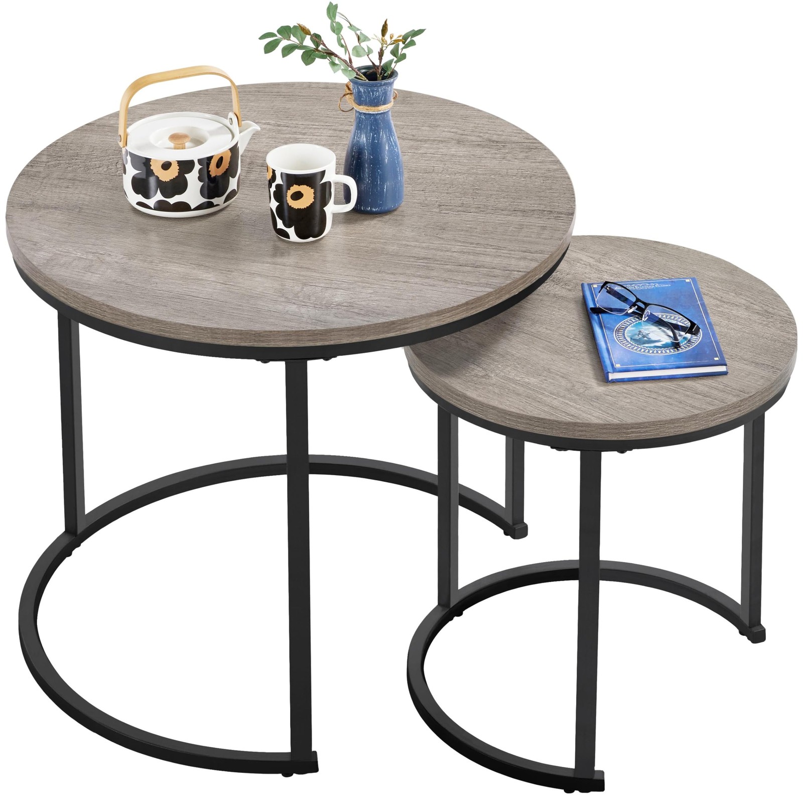 Nesting Side Tables 2Pcs, Modern Round End Tables w/ Scratch Resistant Surface