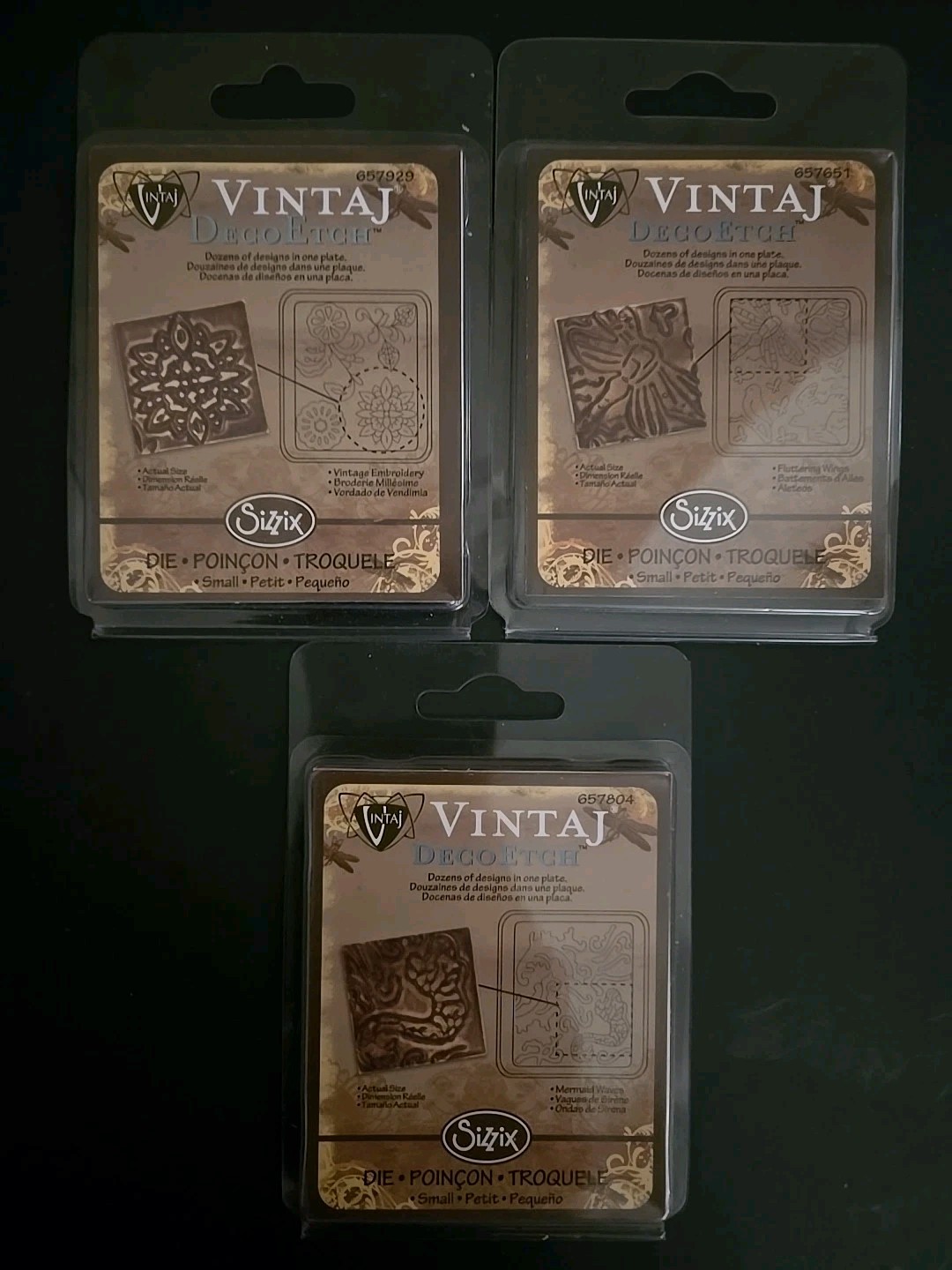 Sizzix Vintaj Deco Etch Die LOT-3!Vintage Embroidery,Fluttering Wings,Mermaid Wv