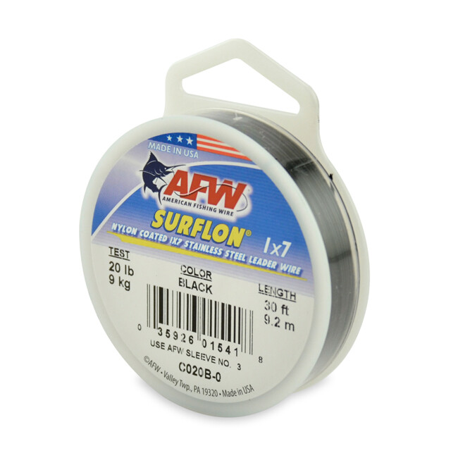 AFW SURFLON Black Coated Stainless Wire 20lb Test NEW 30' LENGTH #C020B-0