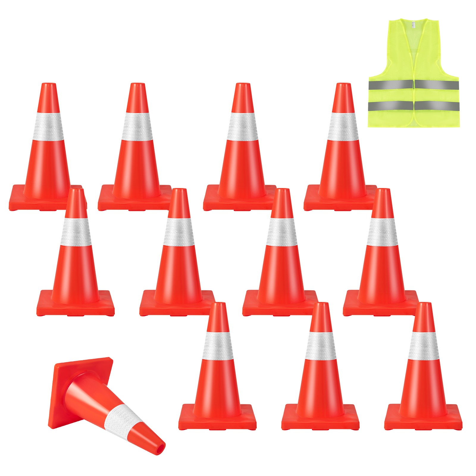 12 Pack Traffic Safety Cones 18" PVC Road Parking Cones with Reflective Collar