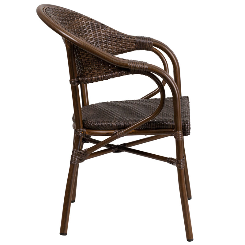 2 PACK All Weather Cocoa Rattan Outdoor Patio Dining Chair with Aluminum Frame