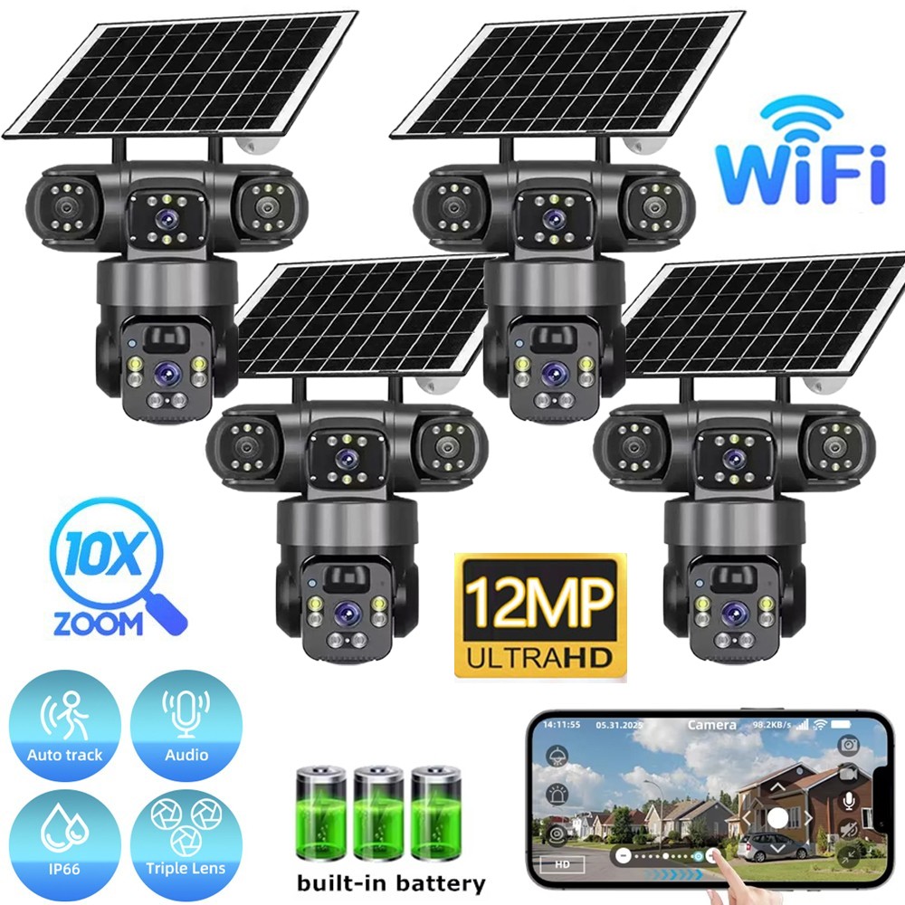 Solar Battery Powered Wireless WiFi Outdoor Pan/Tilt Home Security Camera System
