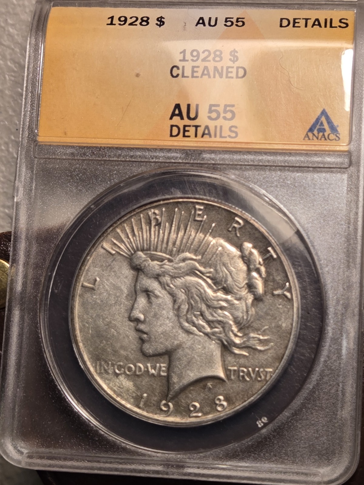 1928 P AU 55 Silver Peace Dollar Graded