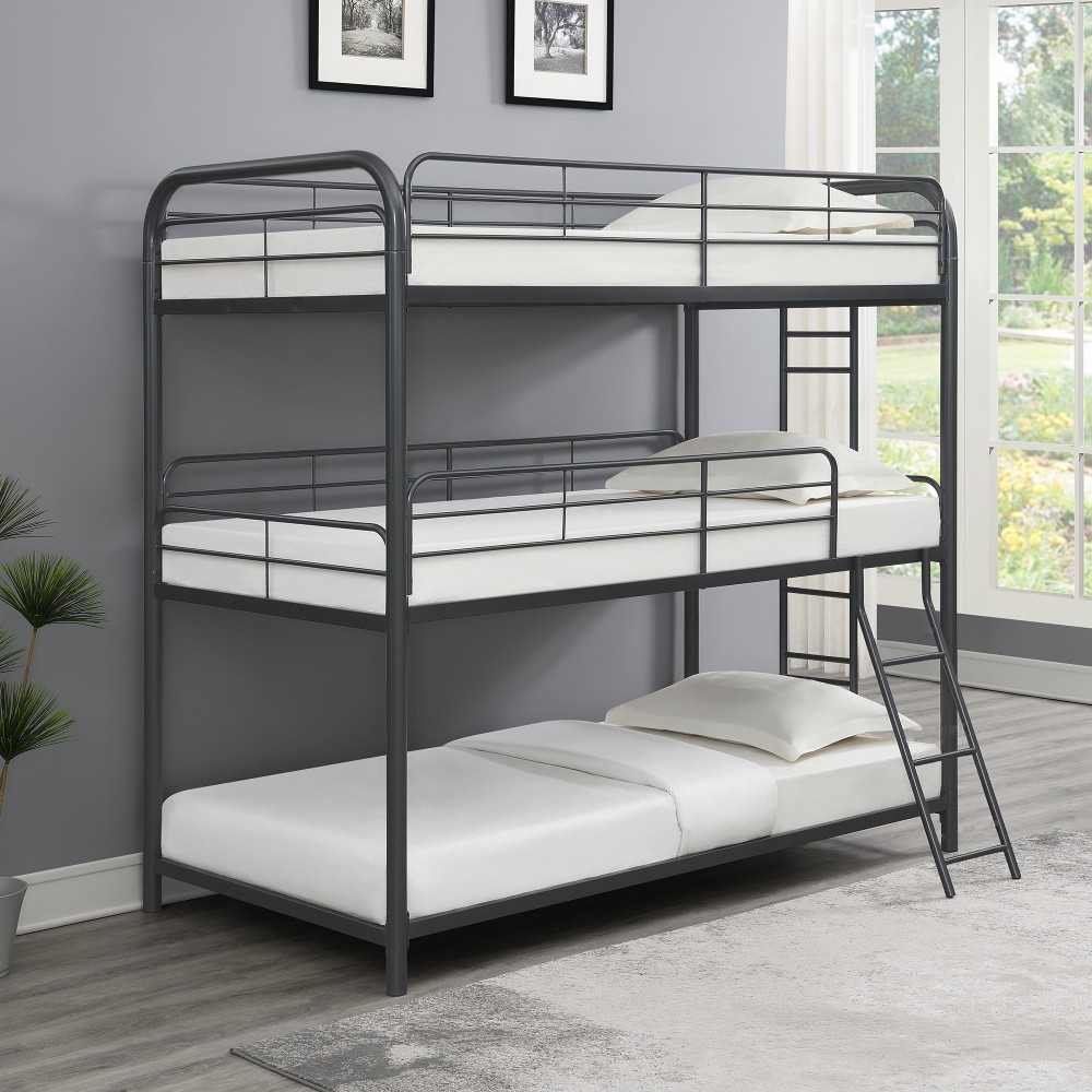 Triple Bunk Bed FULL over FULL over FULL | 3 Full Size Beds | Black Metal Frame