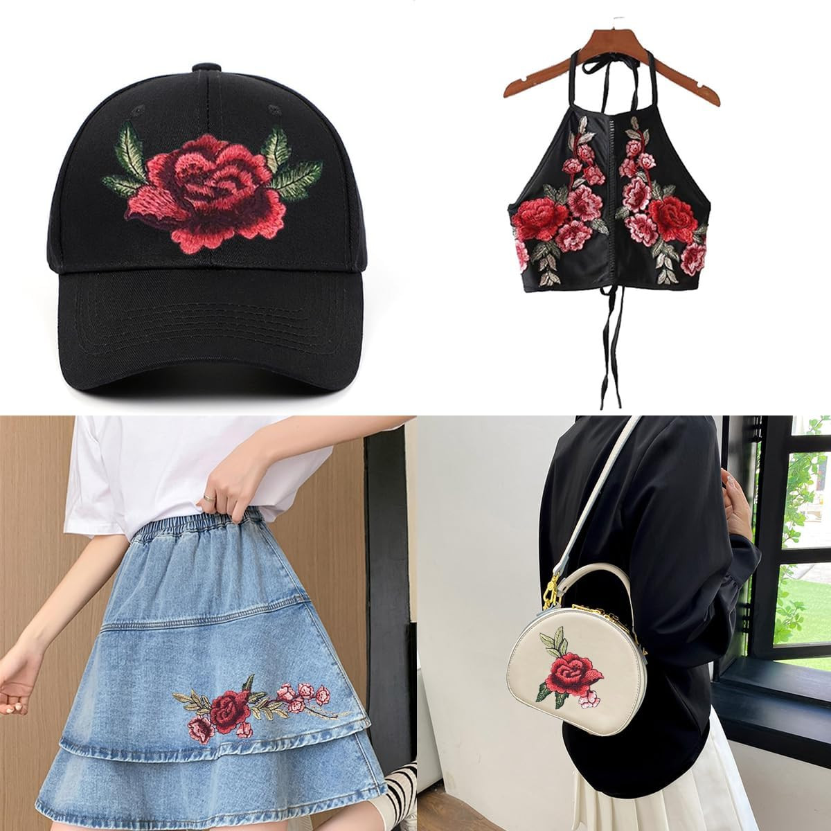 12 PCS Rose Embroidered Lace Flower Applique Patches Peony Flower Embroidered Ap