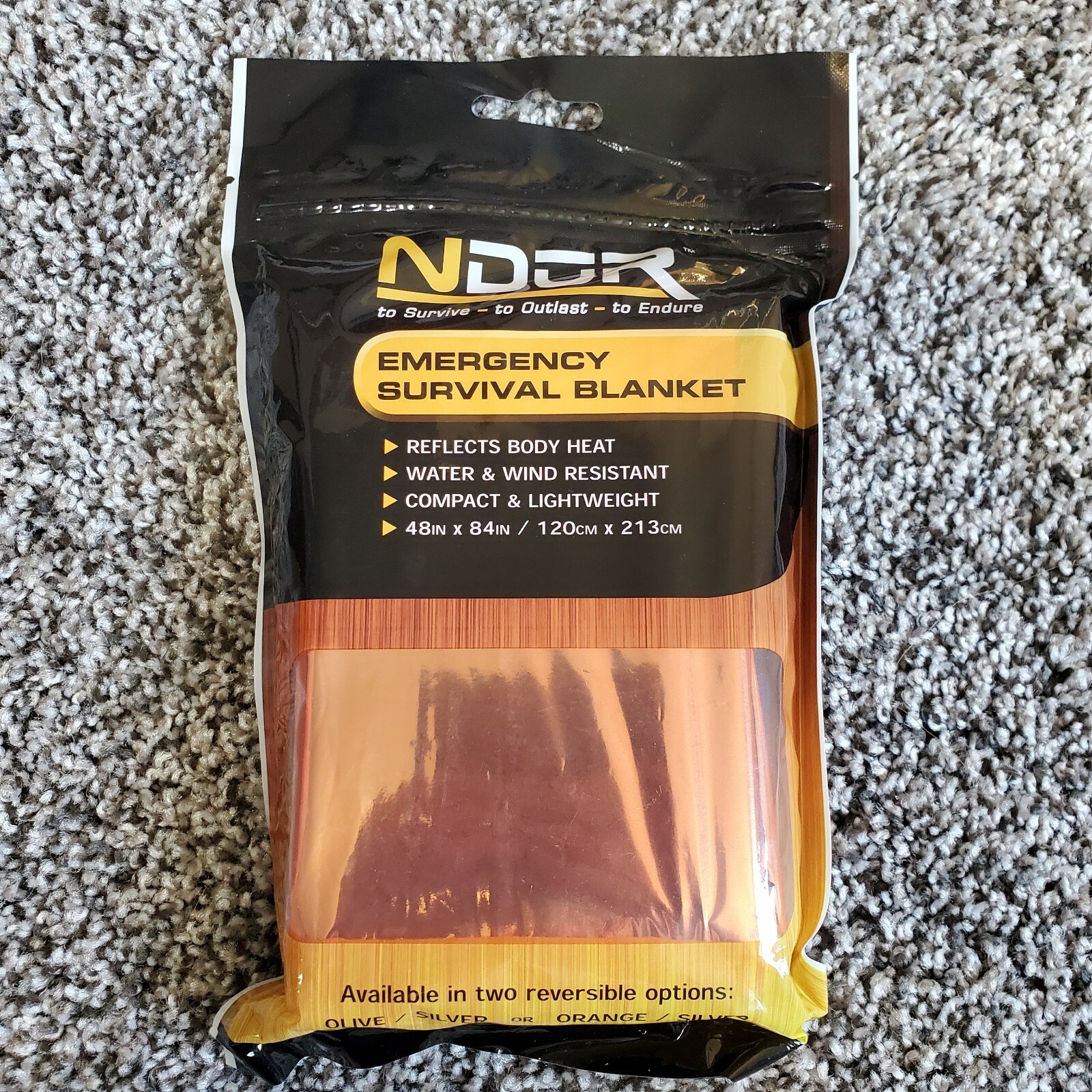 Ndur ND61425 Orange/Silver Emergency Insulating Survival Blanket 48" x 84"