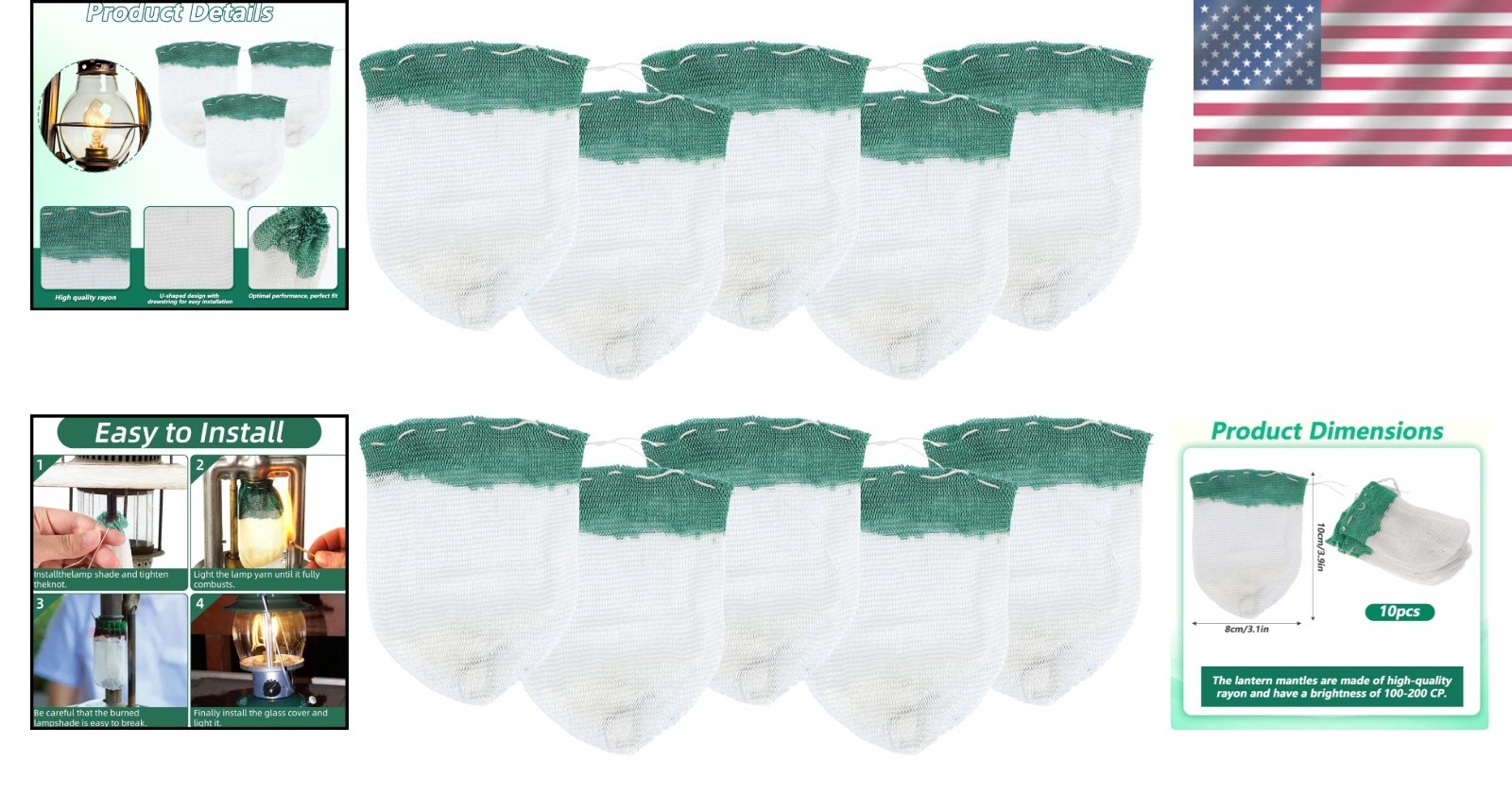 Versatile 10 Pack Lantern Mantles - Bright Illumination for Camping Adventures