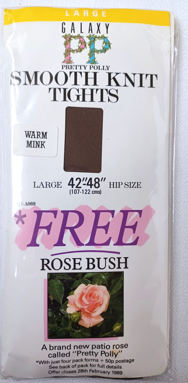 Pretty Polly Rare 1988 Rose Bush Prom Vintage Smooth Knit Tights Warm Mink Large