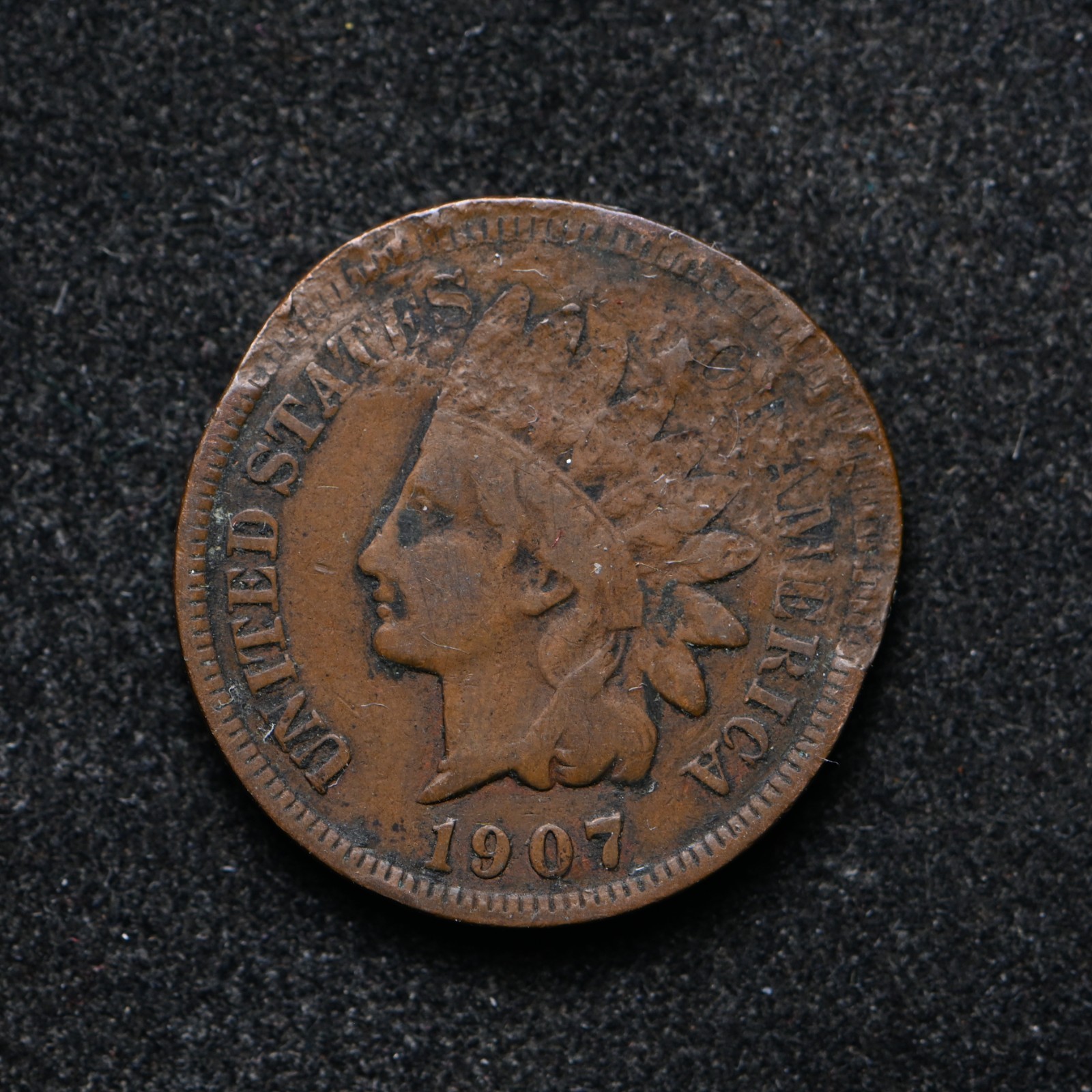1907 Indian Head Cent Possible Die Damaged Error (bb19254)