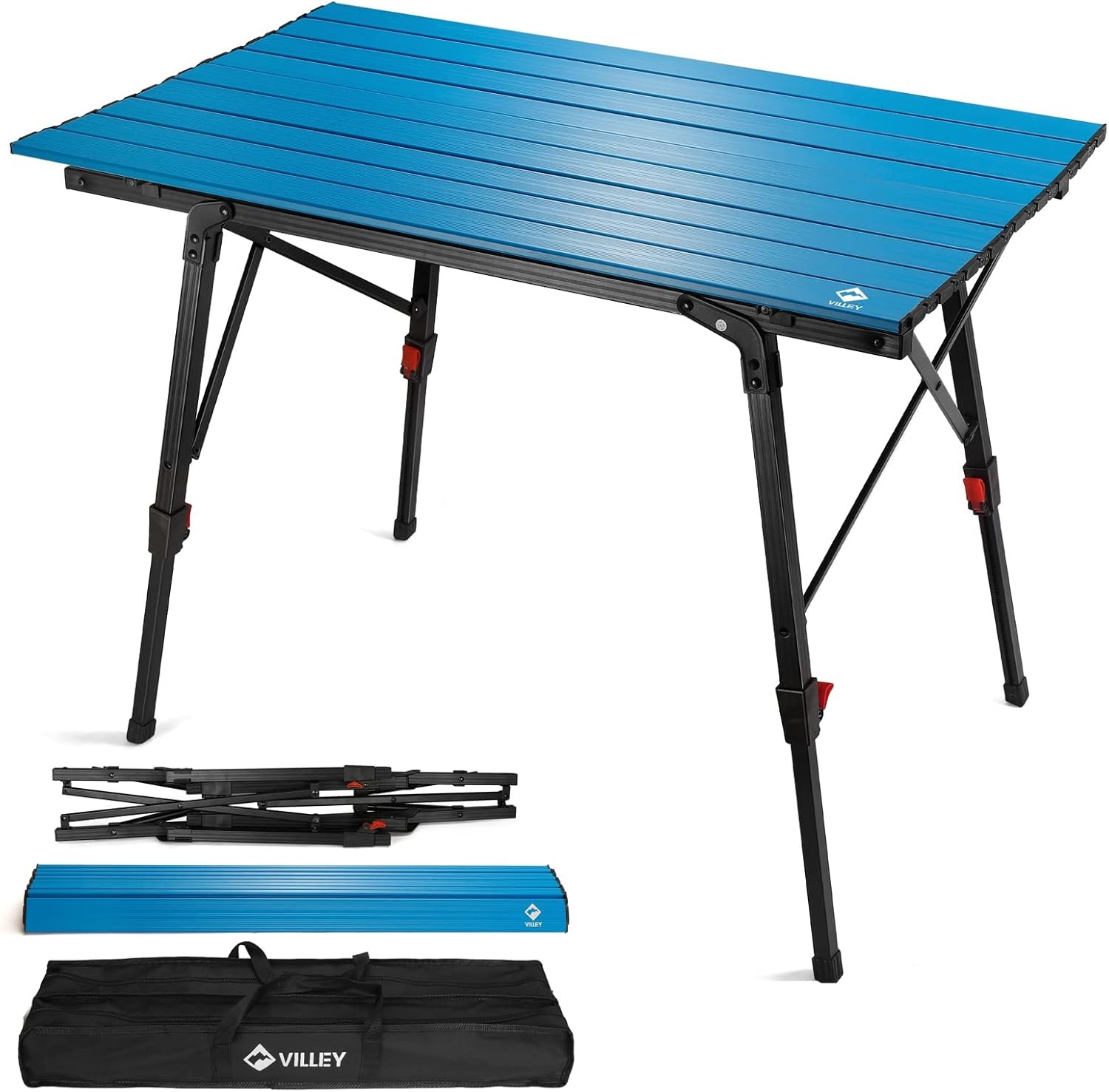 Adjustable Camping Table VILLEY Portable Aluminum Beach Blue Legs