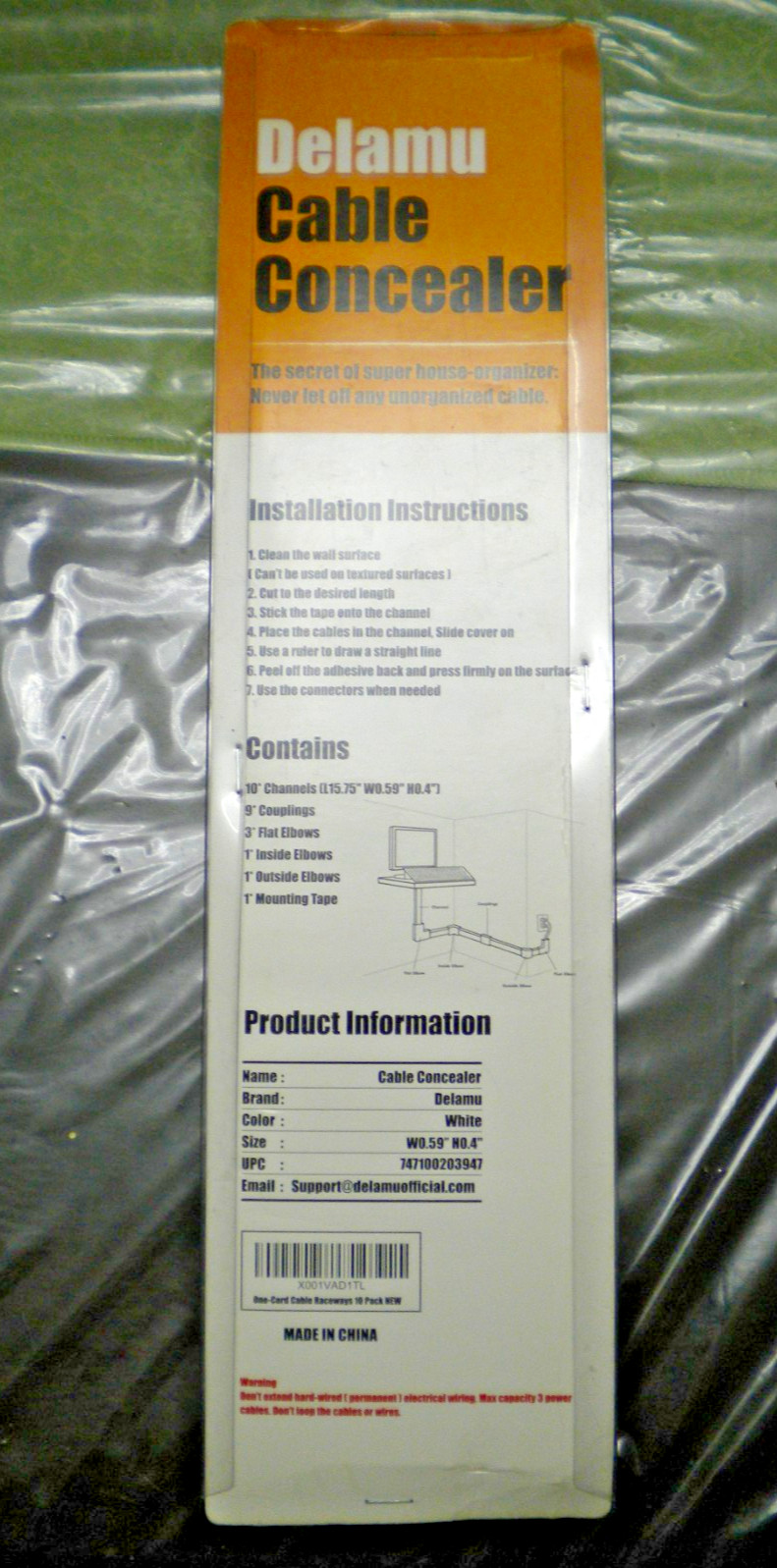 Delamu Cable Concealer Management Channel White New