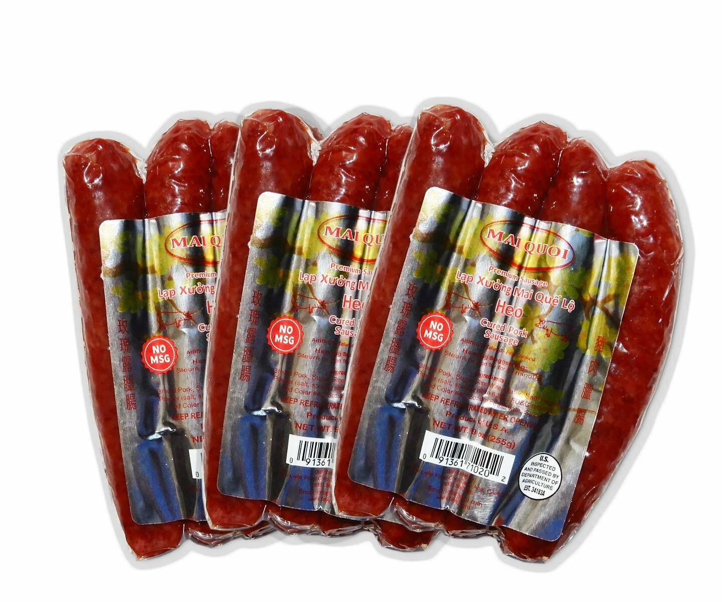 LAP XUONG HEO - Gourmet pork cured SAUSAGE 3 packs (No MSG) - Made In USA