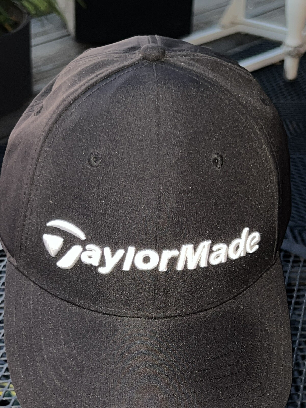 Taylormade White Letters on Black Hat Cap Hook Loop Taylormade Performance Lt wt