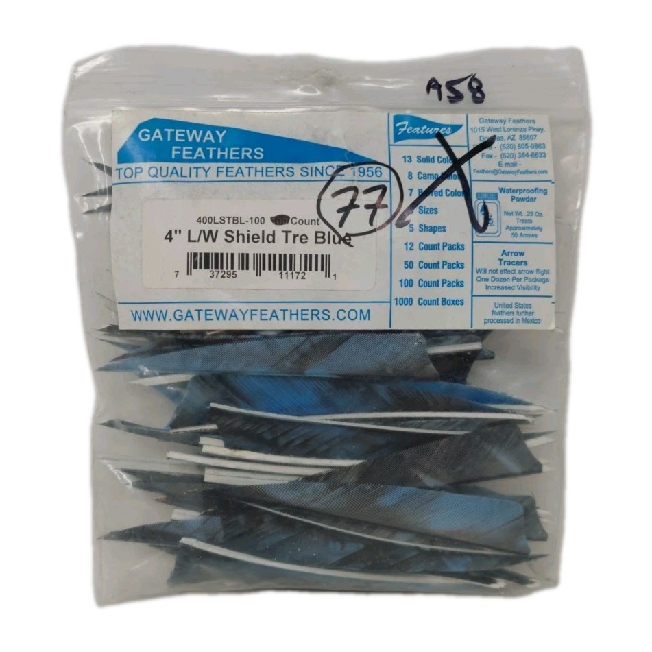 77 Count Gateway Archery Arrow Feathers 4" Left Wing: Shield Camo Tre Blue