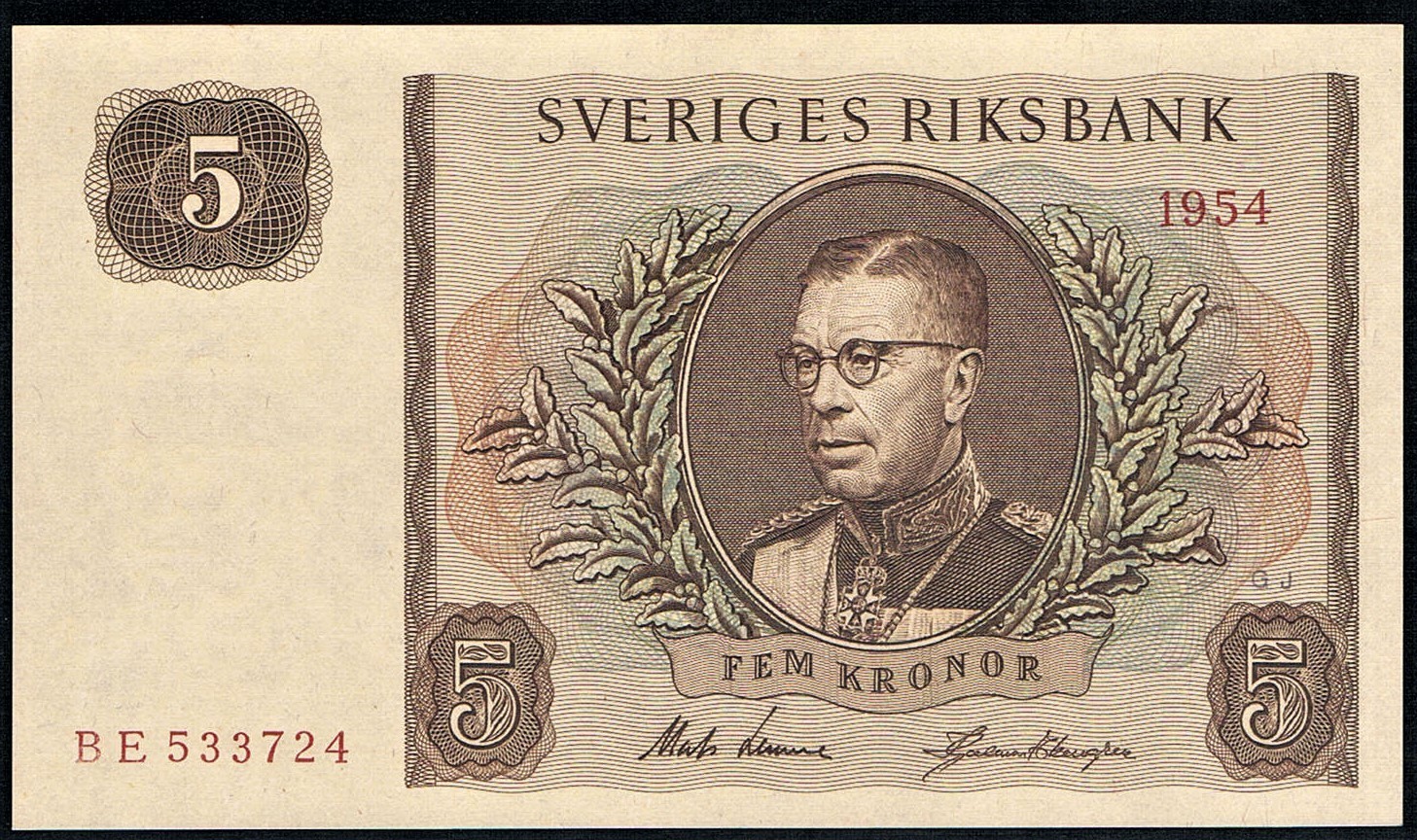 SWEDEN - 5 KRONOR 1954 UNC P 42a