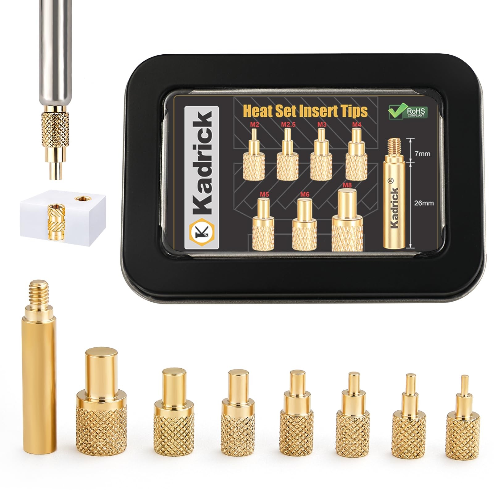 Kadrick Soldering Tips/Heat Set Insert Tips - for Heat M2-M8 7 Tips, Brass
