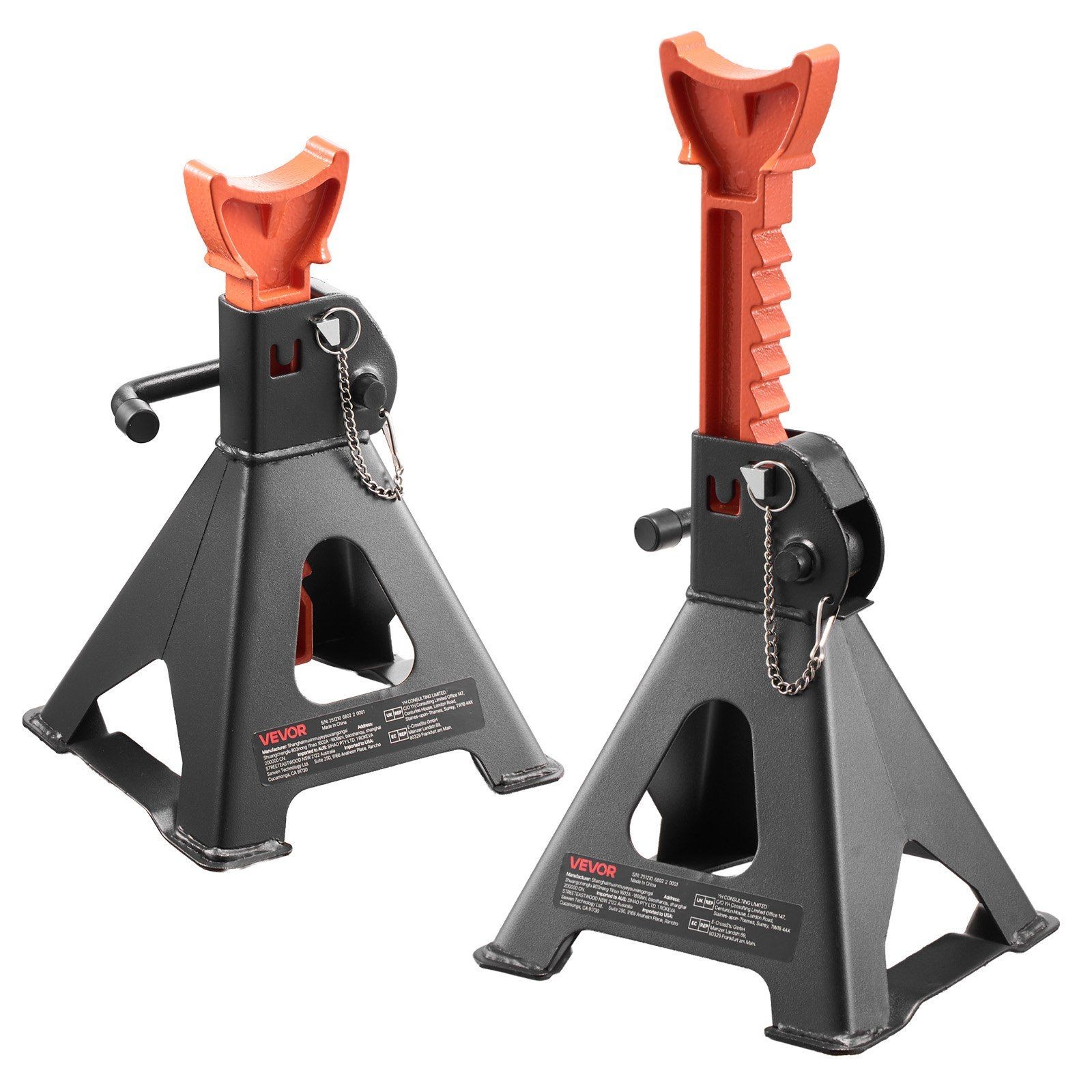 3 Ton Steel Jack Stands - 10.8-16.3" Lift Height - Double Locking - Pair