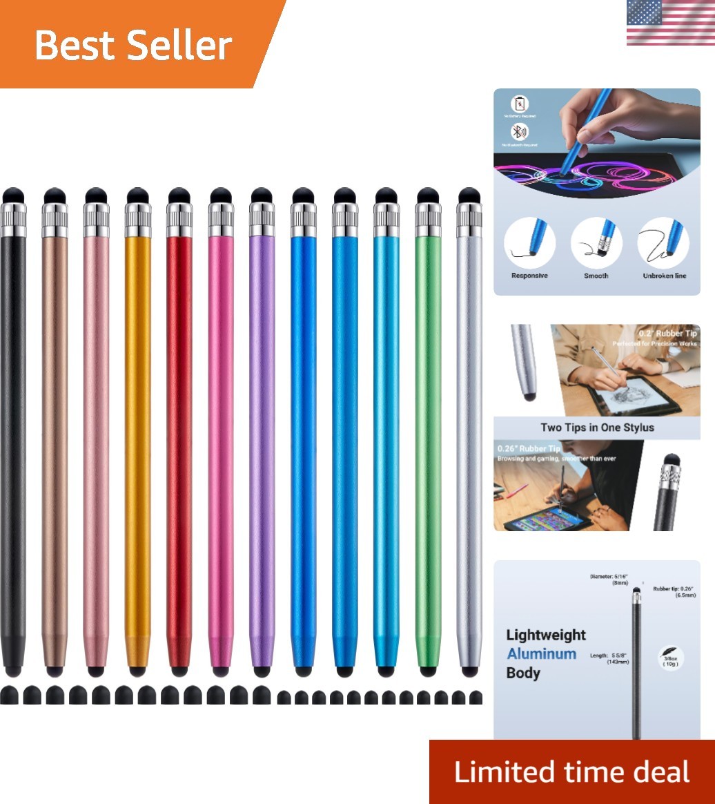 12-Pcs 2-in-1 High Precision Stylus Pen Set for iPad/iPhone/Android Devices