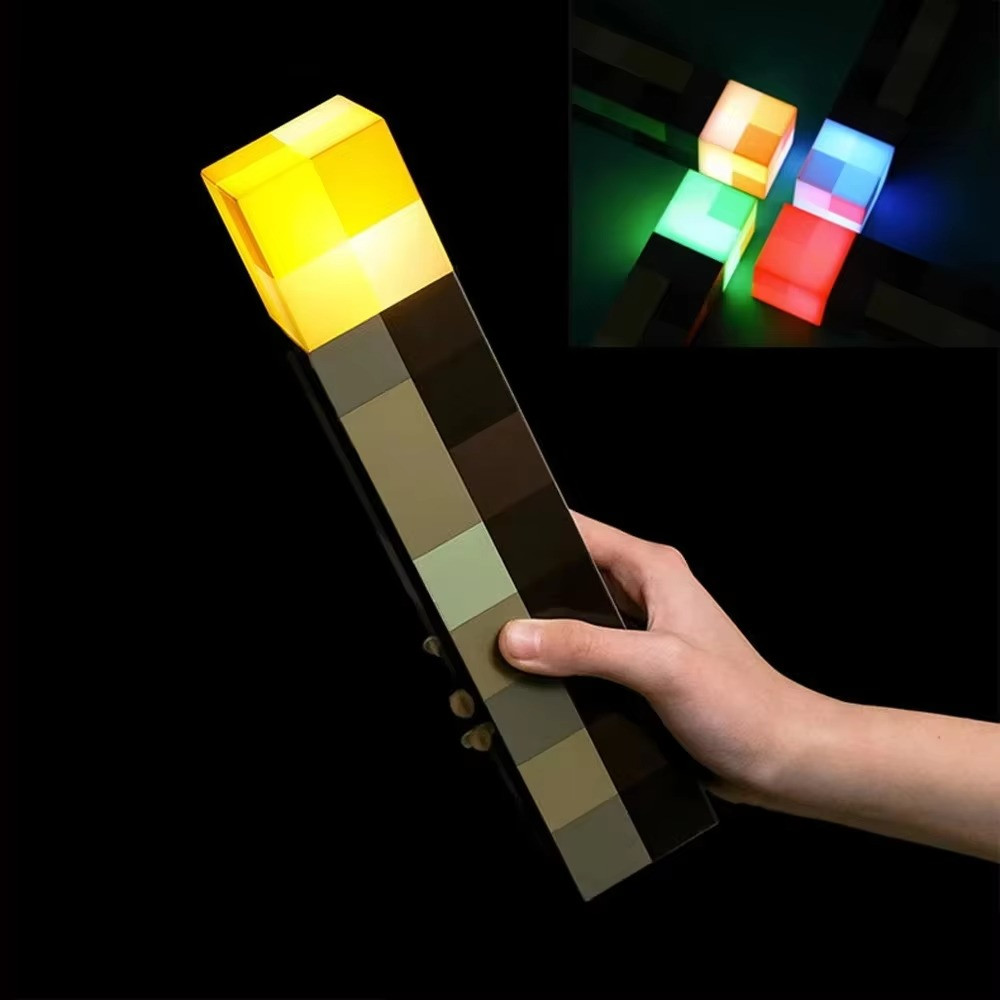 MC Game Brownstone Torch LED Night Light 4 Color USB Rechargeable Wall Lamp