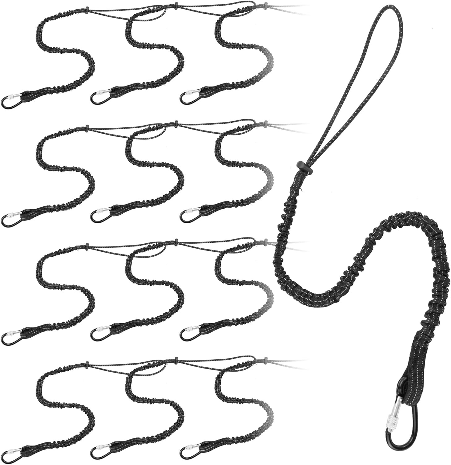 12 Pack Black Tool Lanyards for Hand Tools, Retractable Tool Lanyard with Buckle