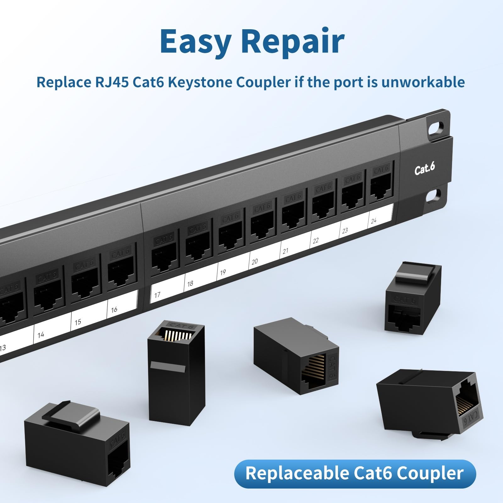 24 Port Patch Panel, Keystone Patch Panel 24 Port Loaded with RJ45 Couplers P...
