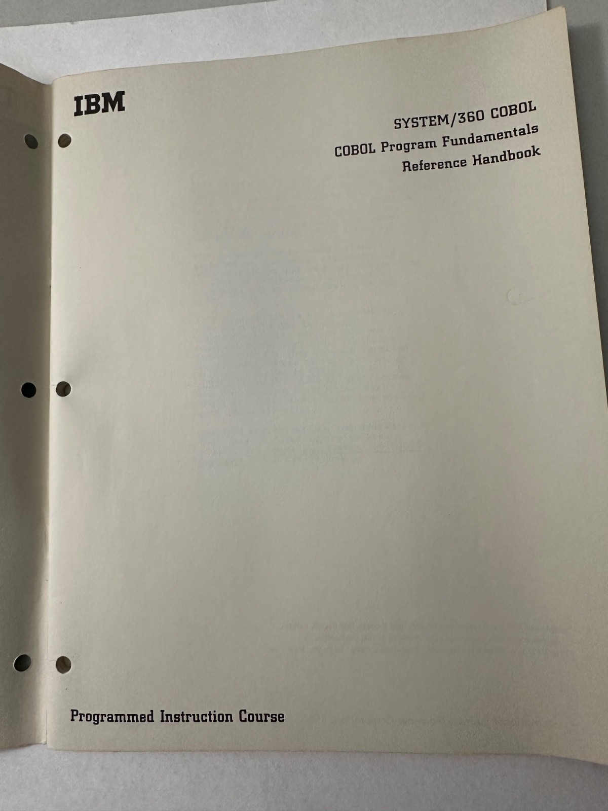 IBM System/360 COBOL Prog Fundamentals REF HANDBOOK Prog Instruc Course - 1966!