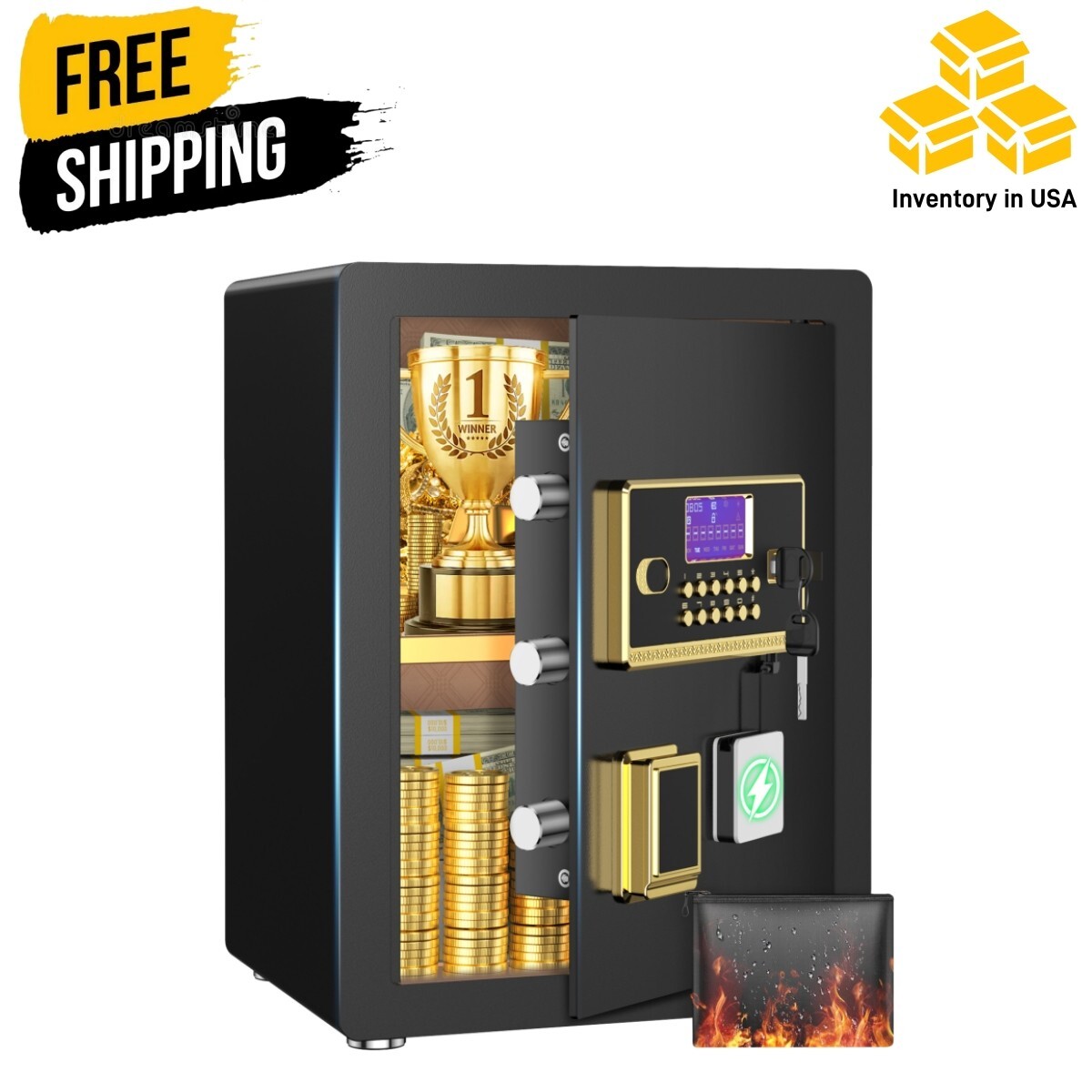 TNTANTS 3.8 Cuft Large Safe Box With Digital Keypad Fireproof Bag Alarm System