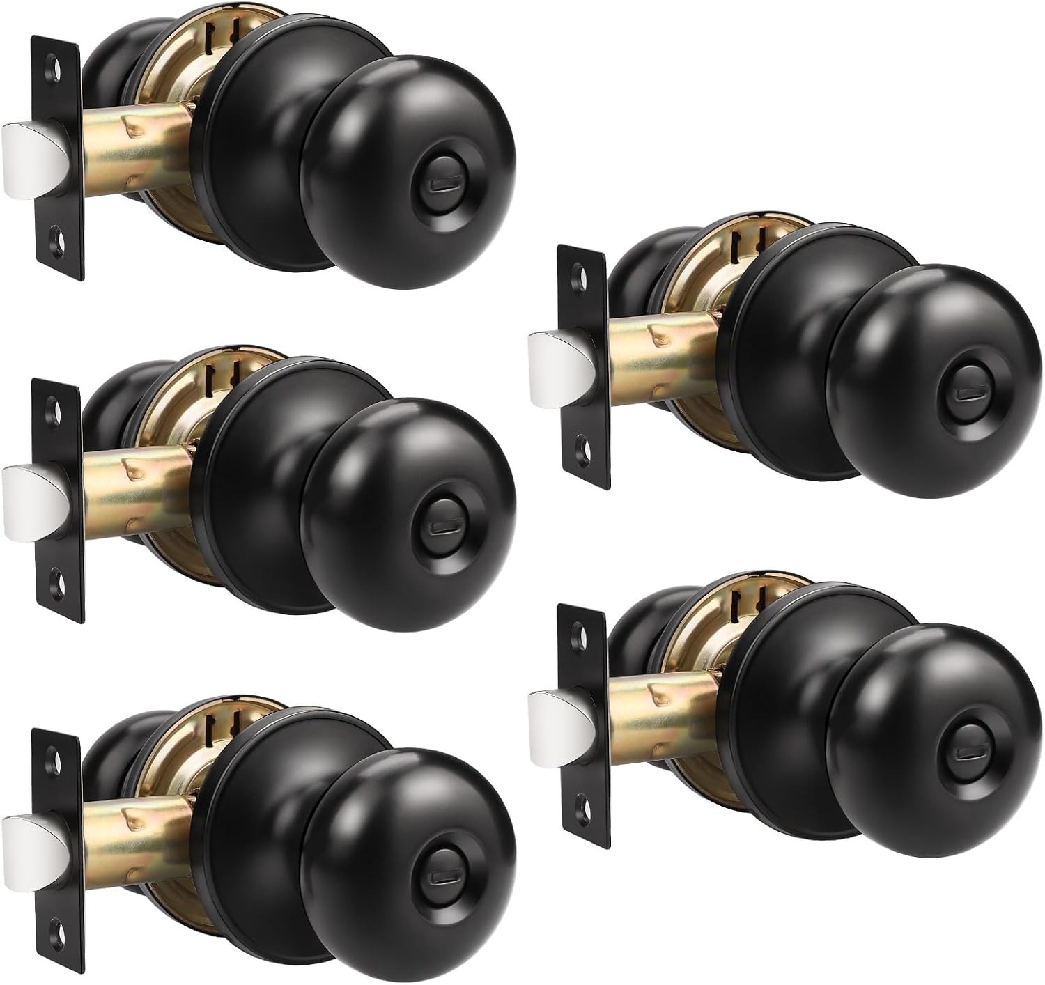 GOBEKOR 5 Pack Matte Black Privacy Door Knob(Keyless),